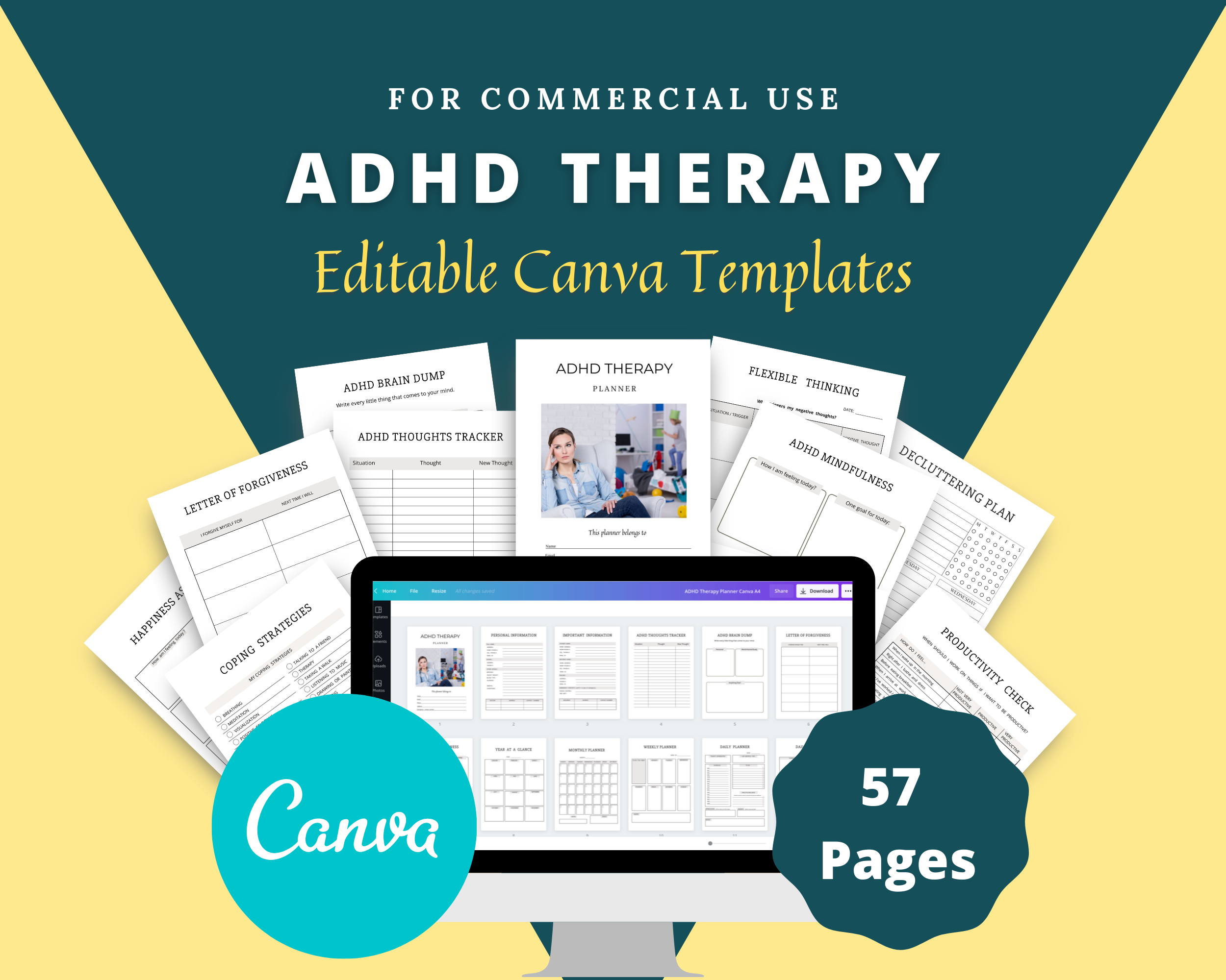 Editable ADHD Therapy Planner in Canva | Commercial Use