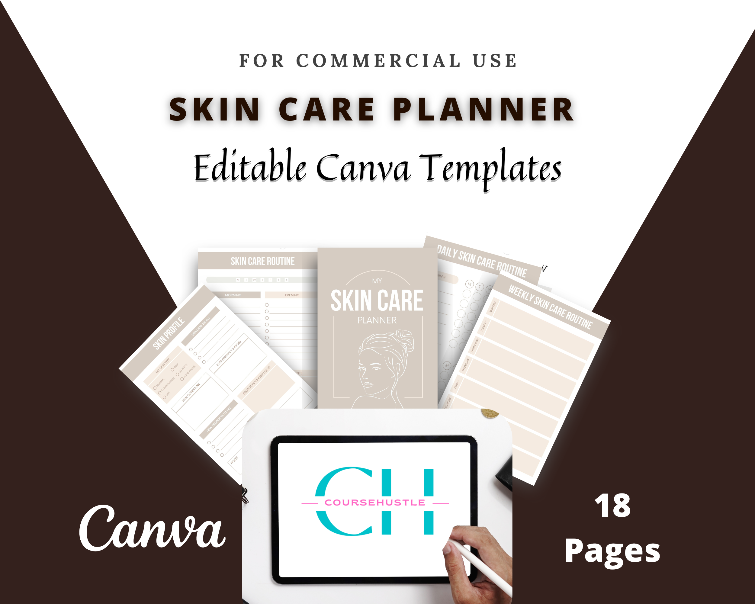 Editable Skin Care Planner in Canva | Canva Template Pack | Commercial Use