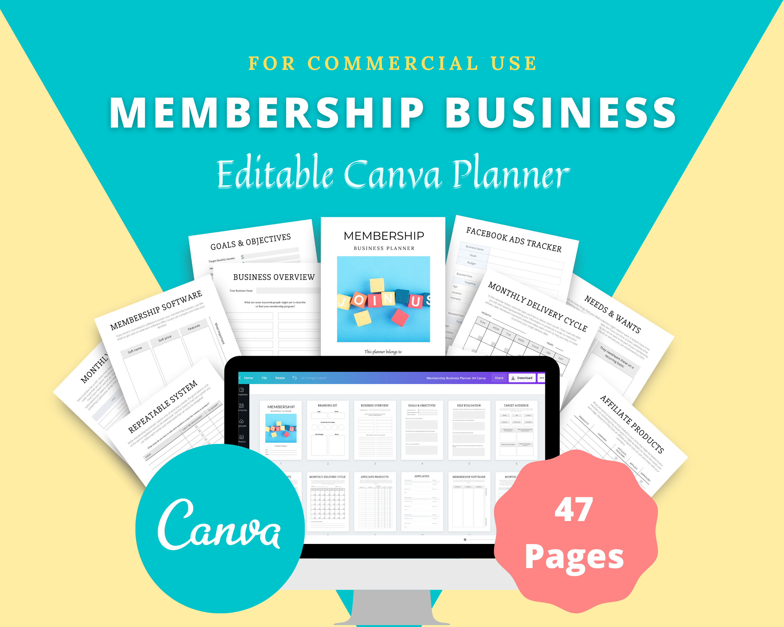 Editable Membership Business Planner in Canva | Commercial Use