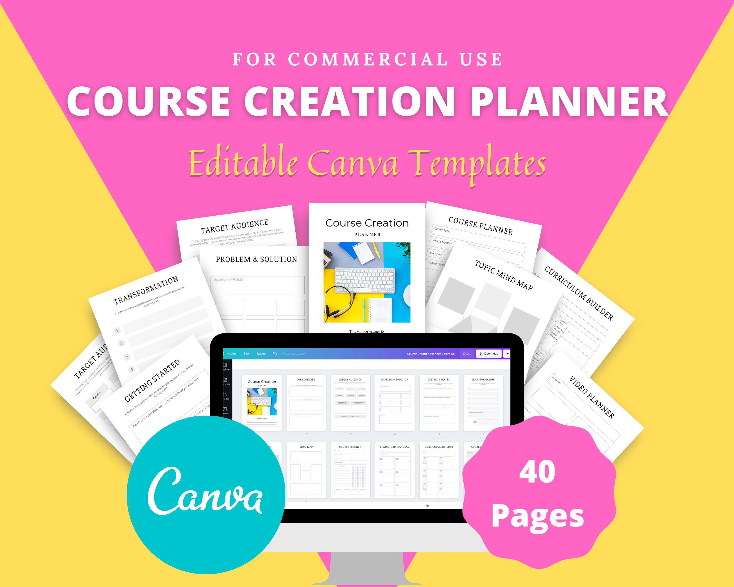 Editable Course Creation Planner in Canva | Commercial Use