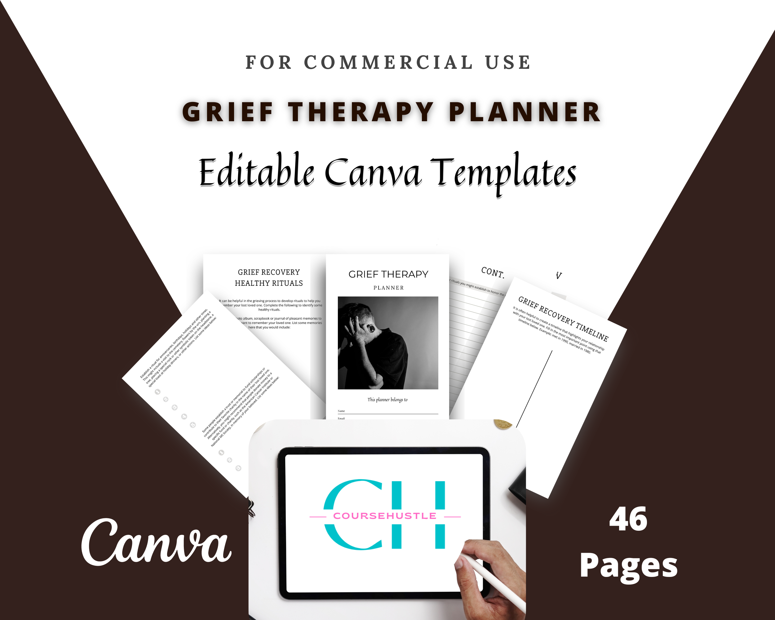 Editable Grief Therapy Planner in Canva | Commercial Use