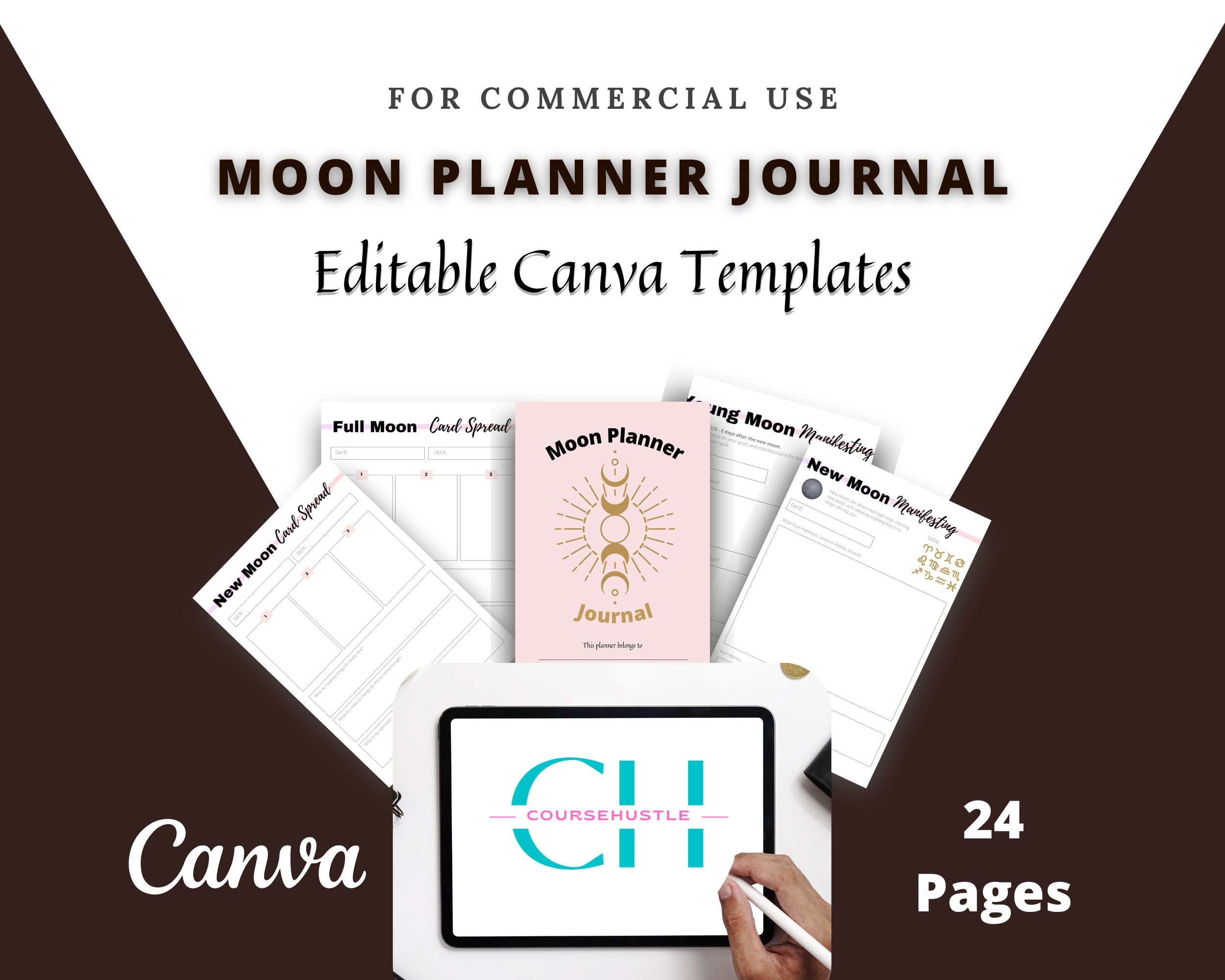 Editable Moon Journal Planner Templates in Canva | Commercial Use