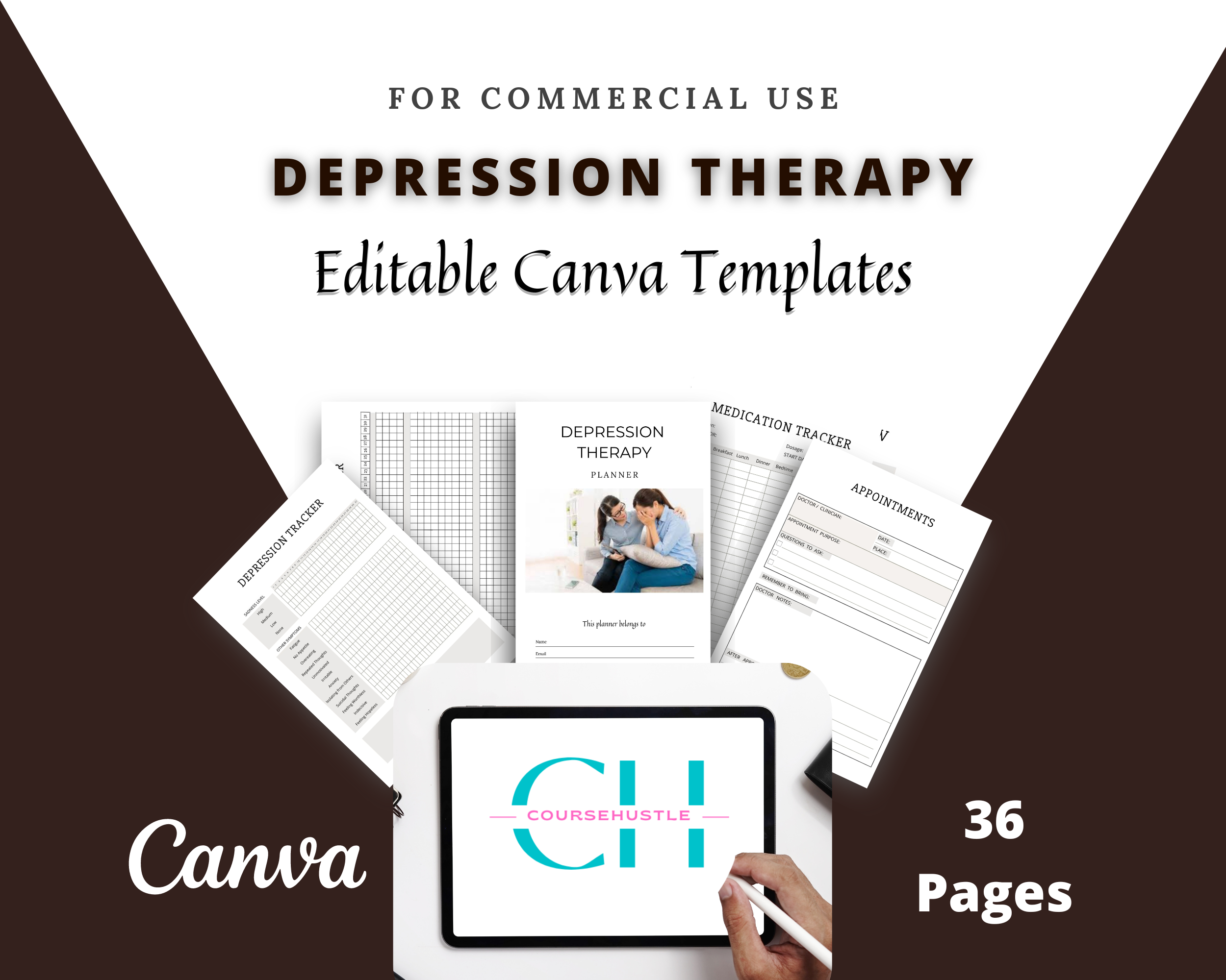 Editable Depression Therapy Planner in Canva | Commercial Use