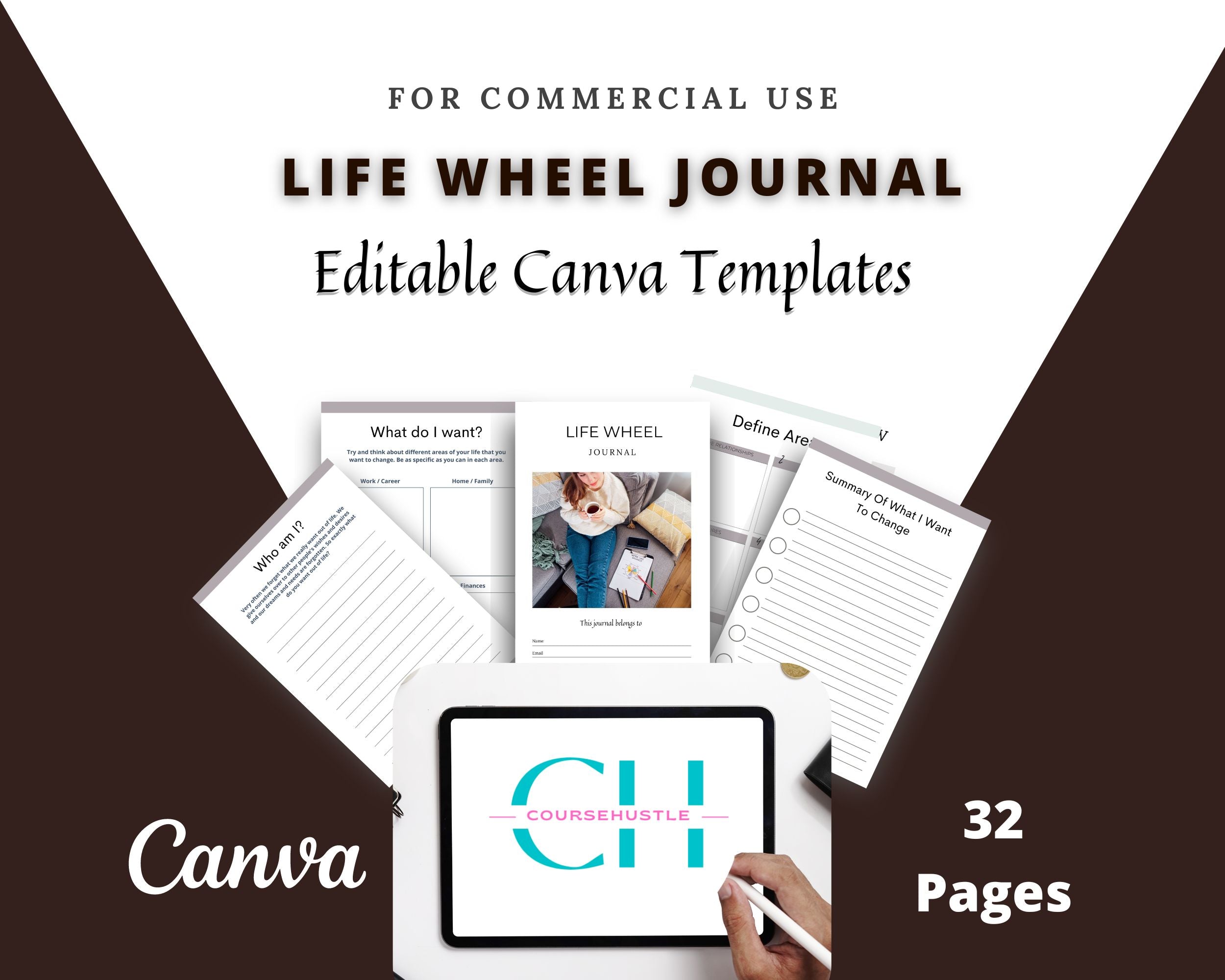 Life Wheel Journal in Canva | Canva Template Pack | Commercial Use