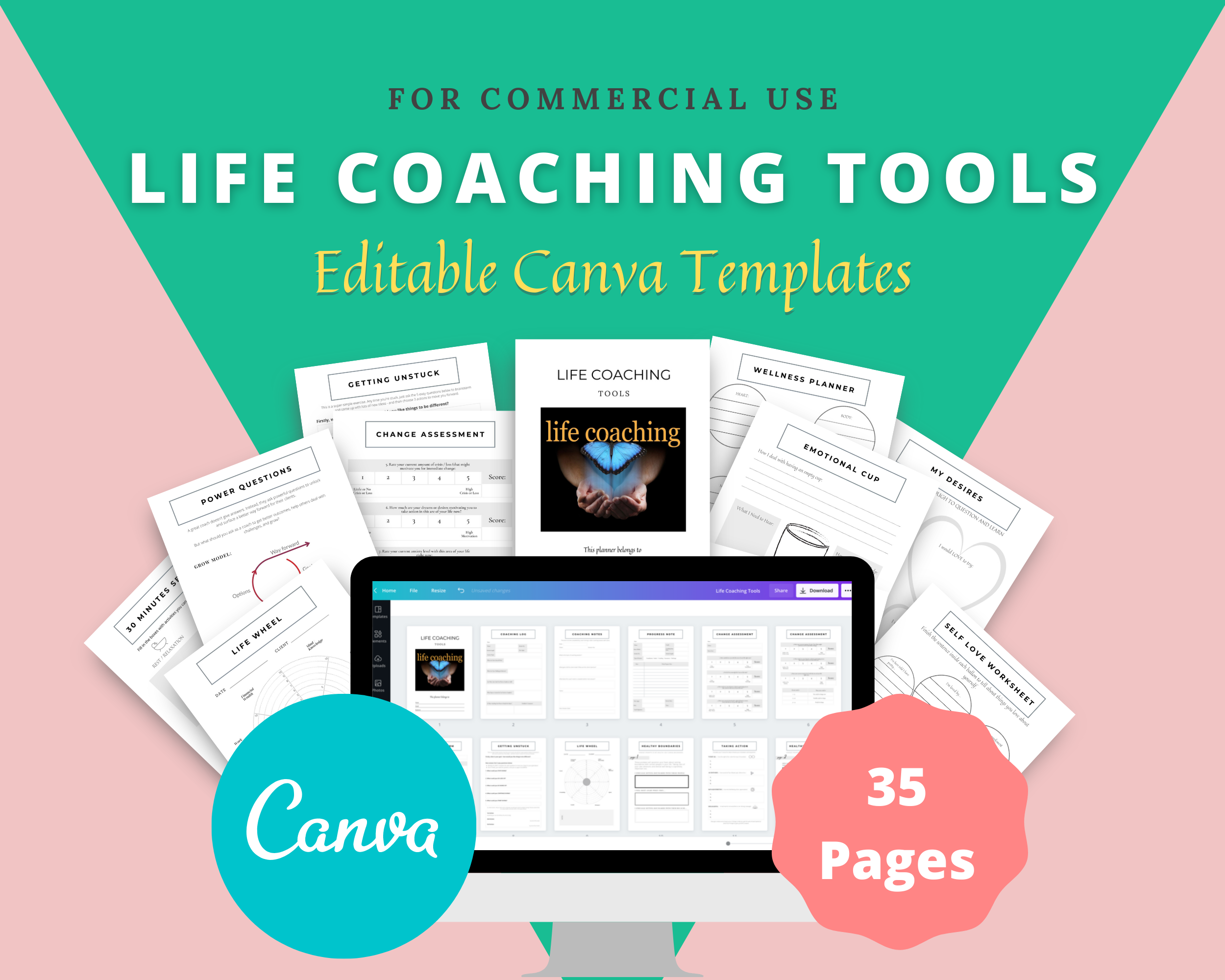 Editable Life Coaching Tools in Canva | Commercial Use