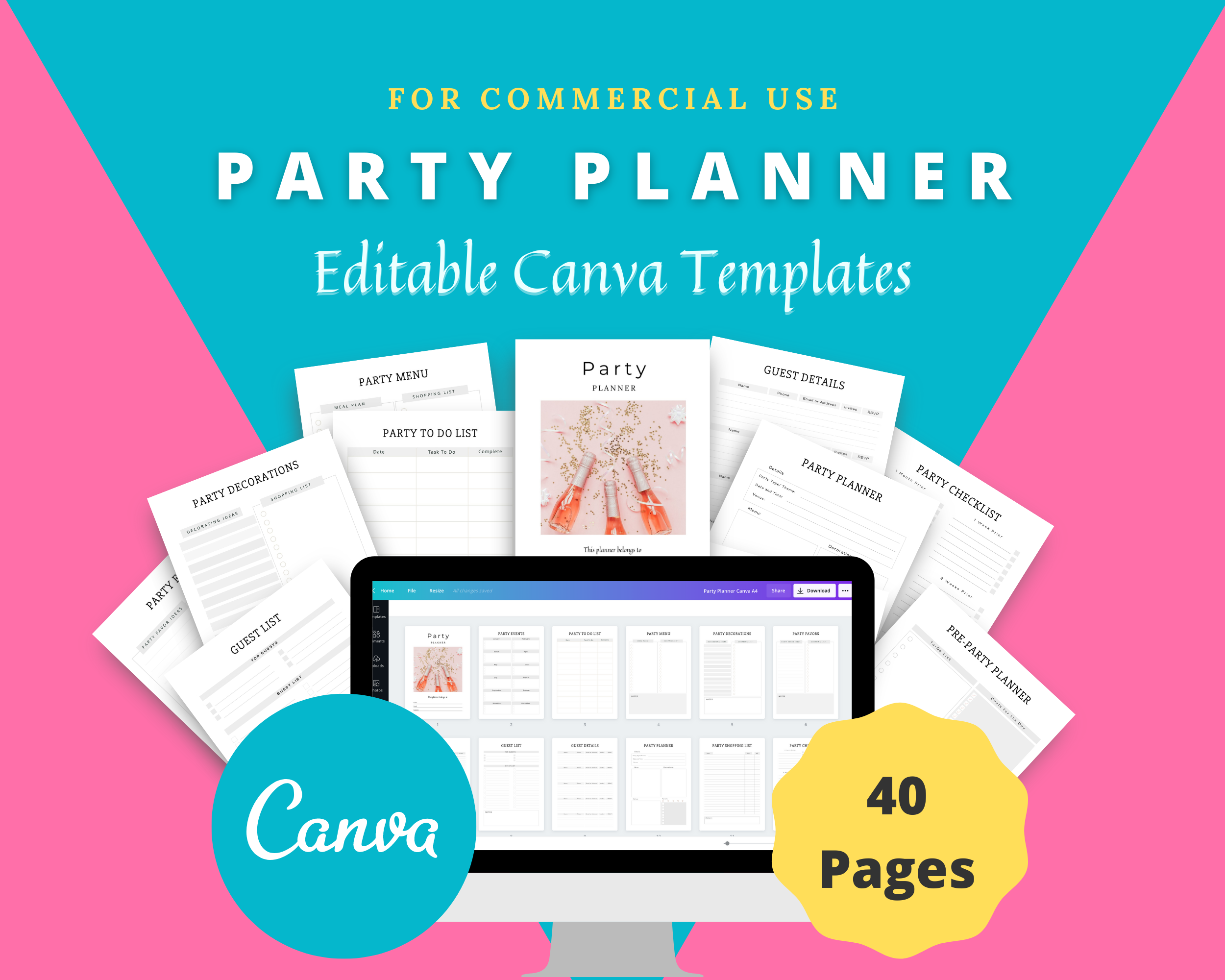 Editable Party Planner in Canva | Commercial Use