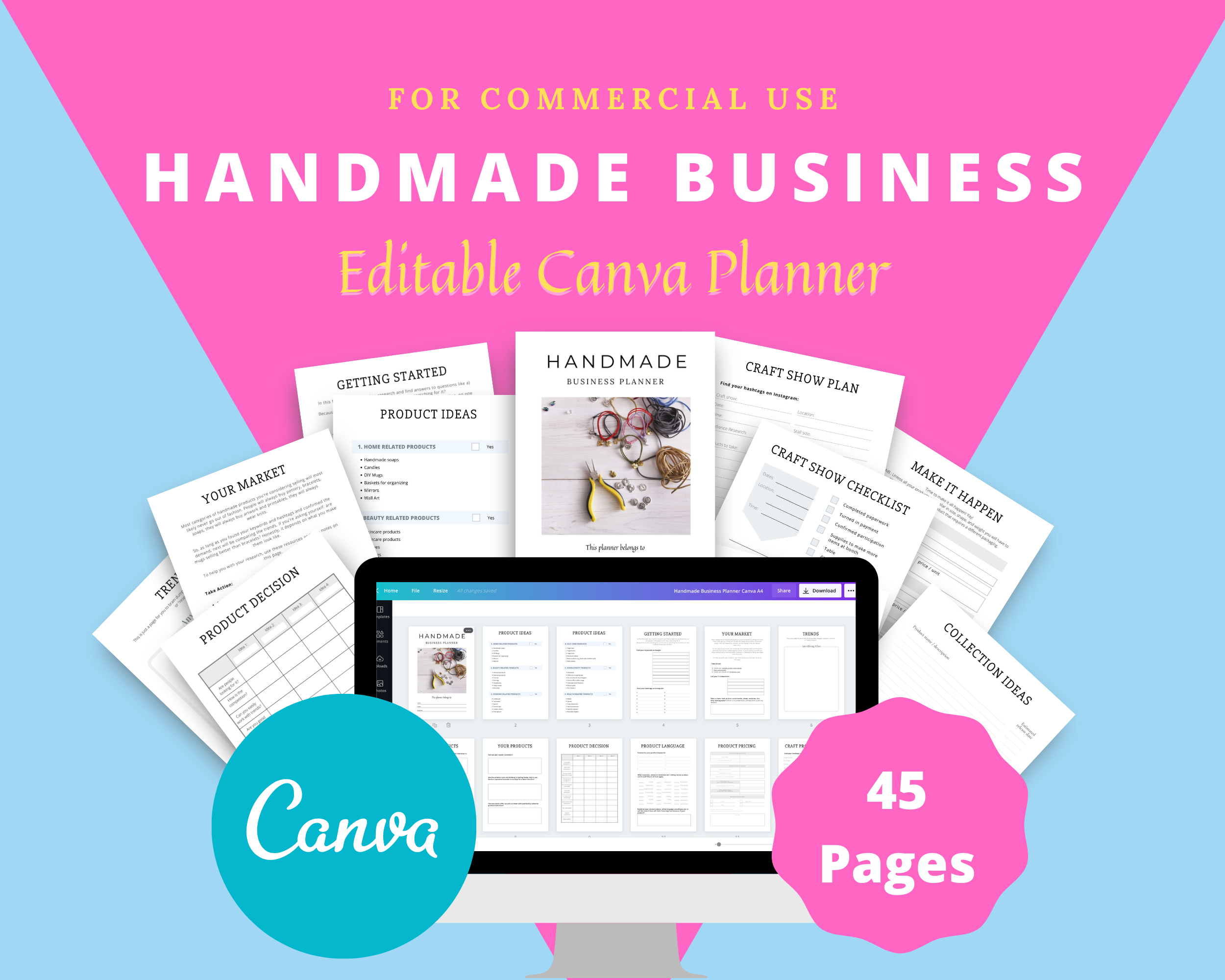 Editable Handmade Craft Planner Templates in Canva | Commercial Use