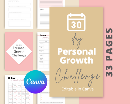 30-Day Personal Growth Challenge | Editable Canva Template A4 Size