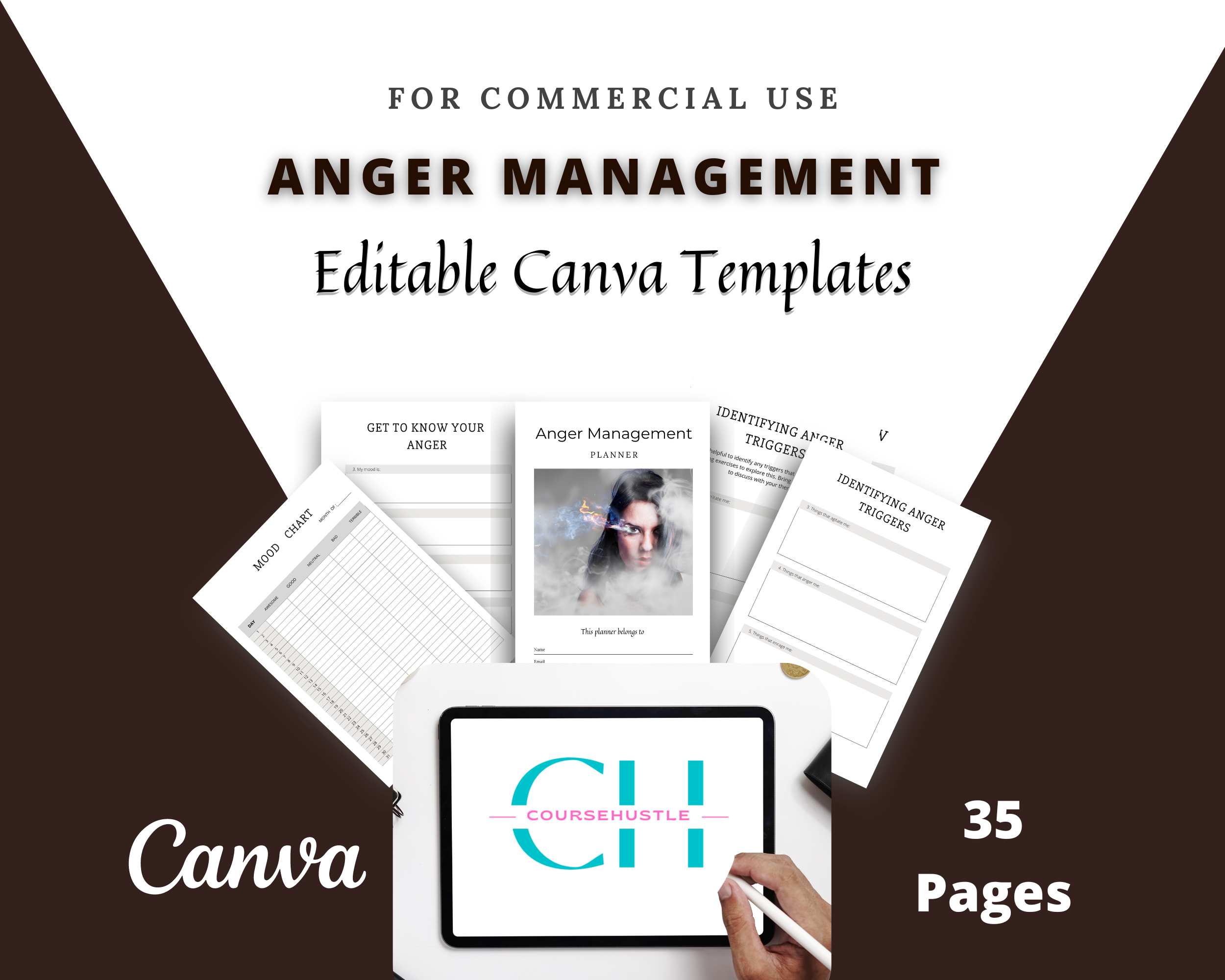 Editable Anger Management Planner in Canva | Commercial Use