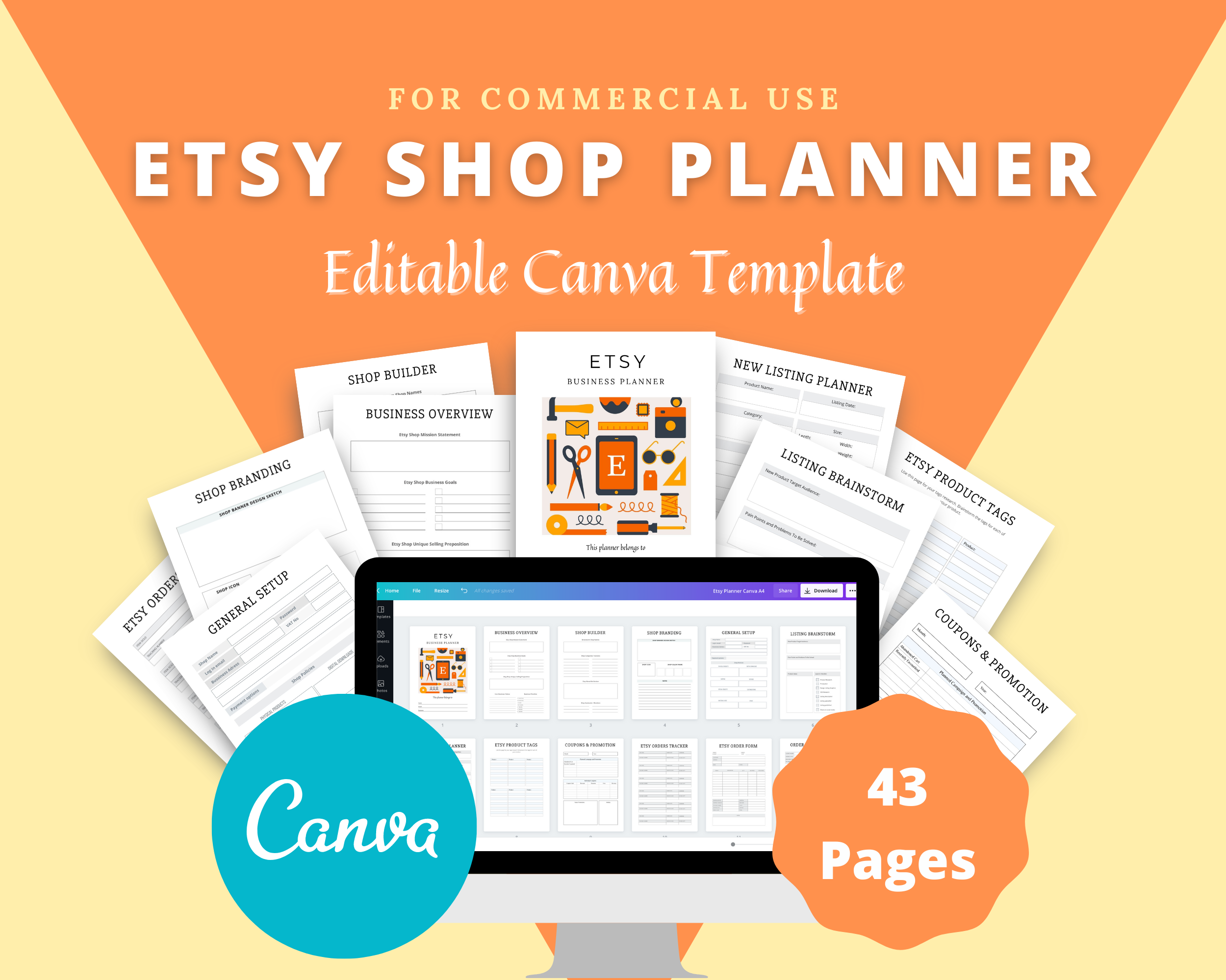 Editable Etsy Shop Planner Templates in Canva | Commercial Use