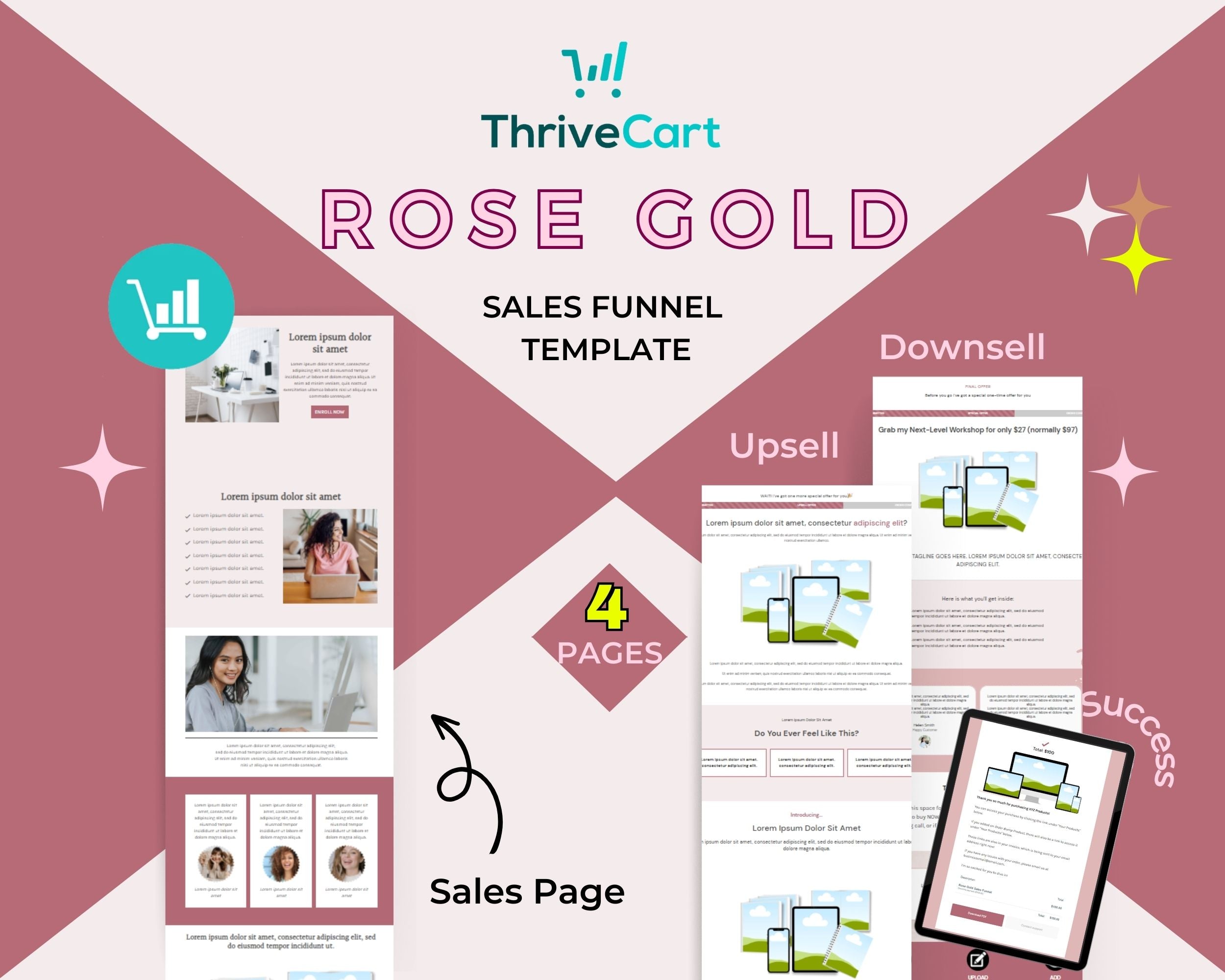 Rose Gold ThriveCart 4-Page Sales Funnel Template