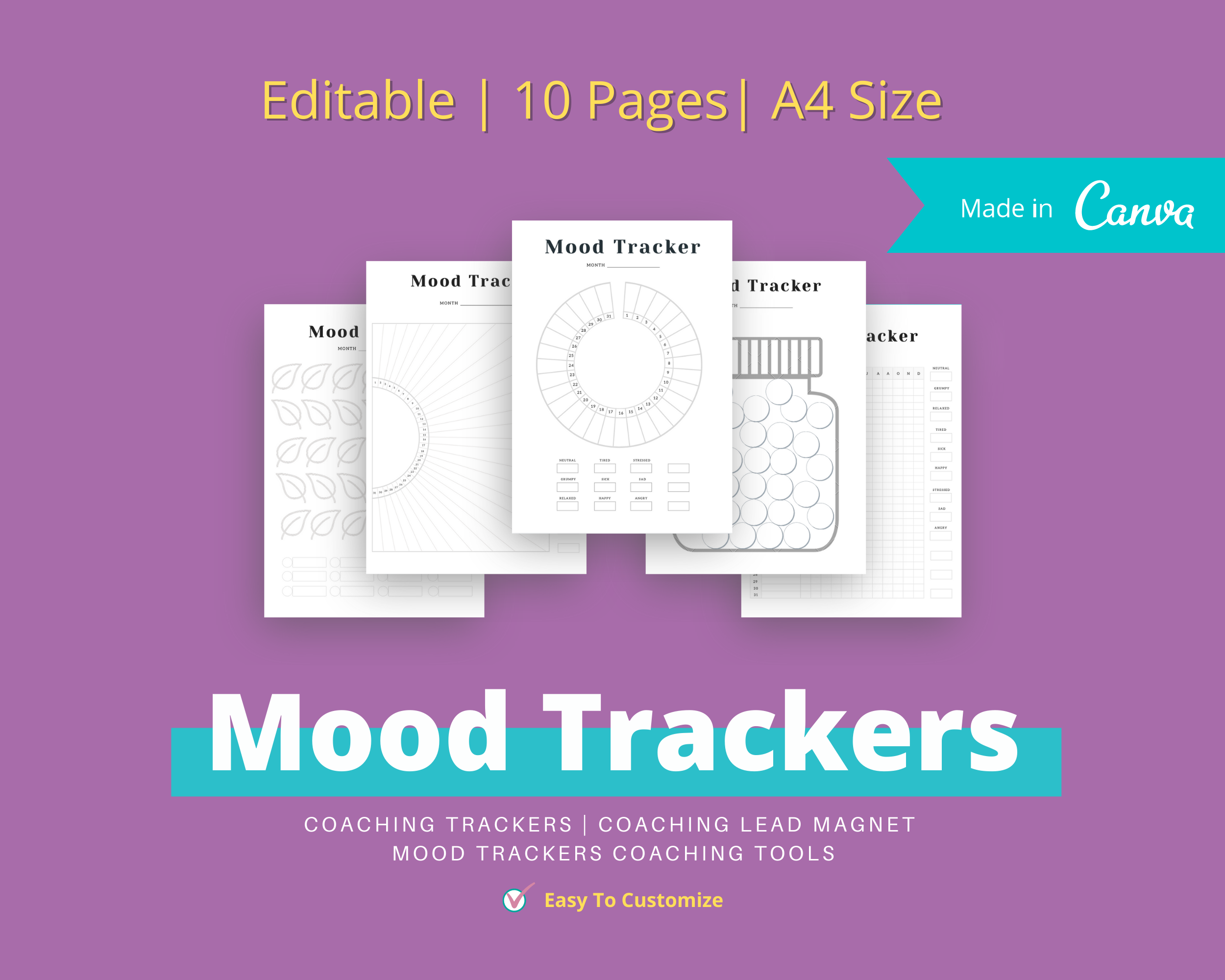 Mood Trackers in Canva | Commercial Use | Mood Journal Coaching Tool