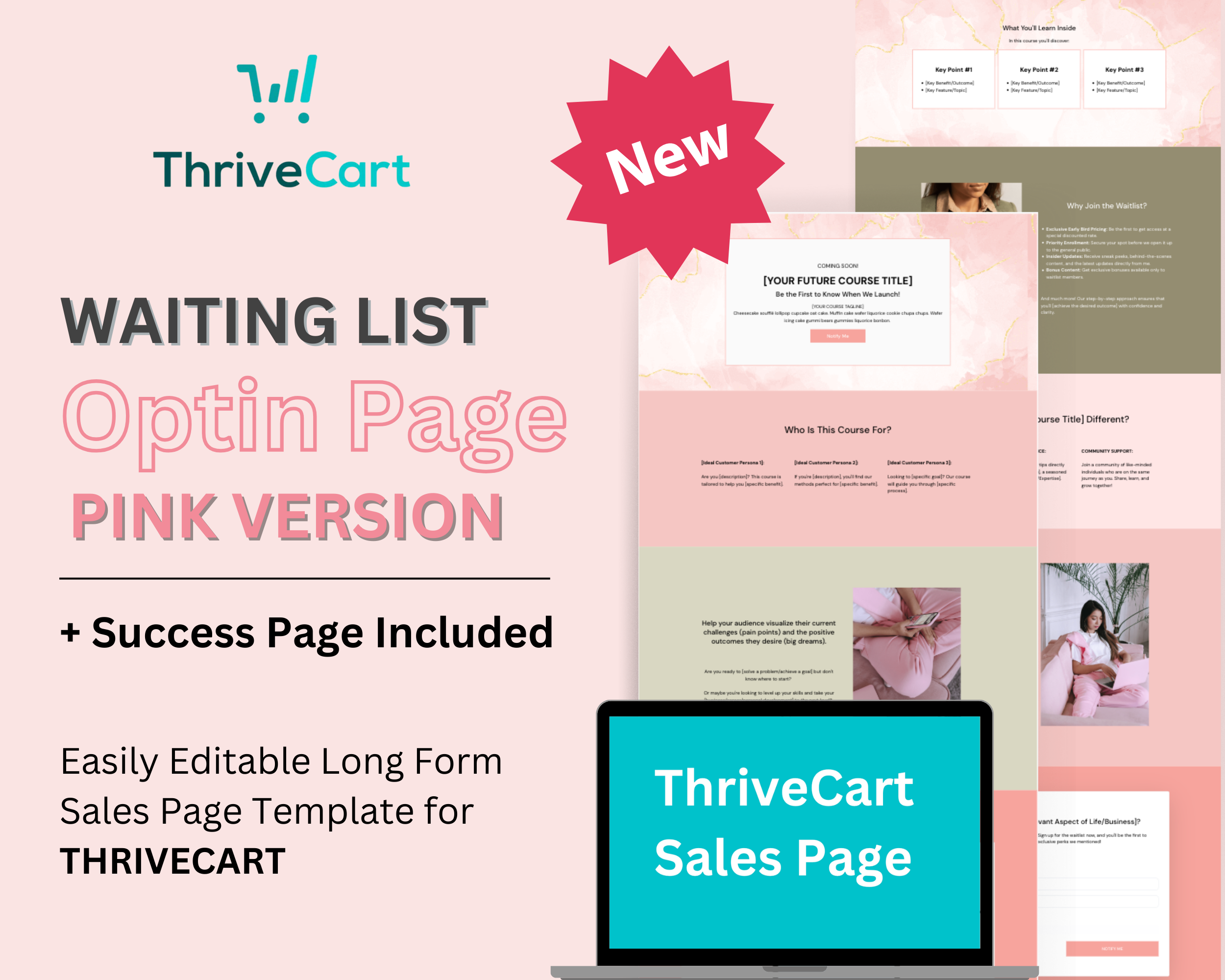 Waitlist in Pink Sales Page Template in ThriveCart