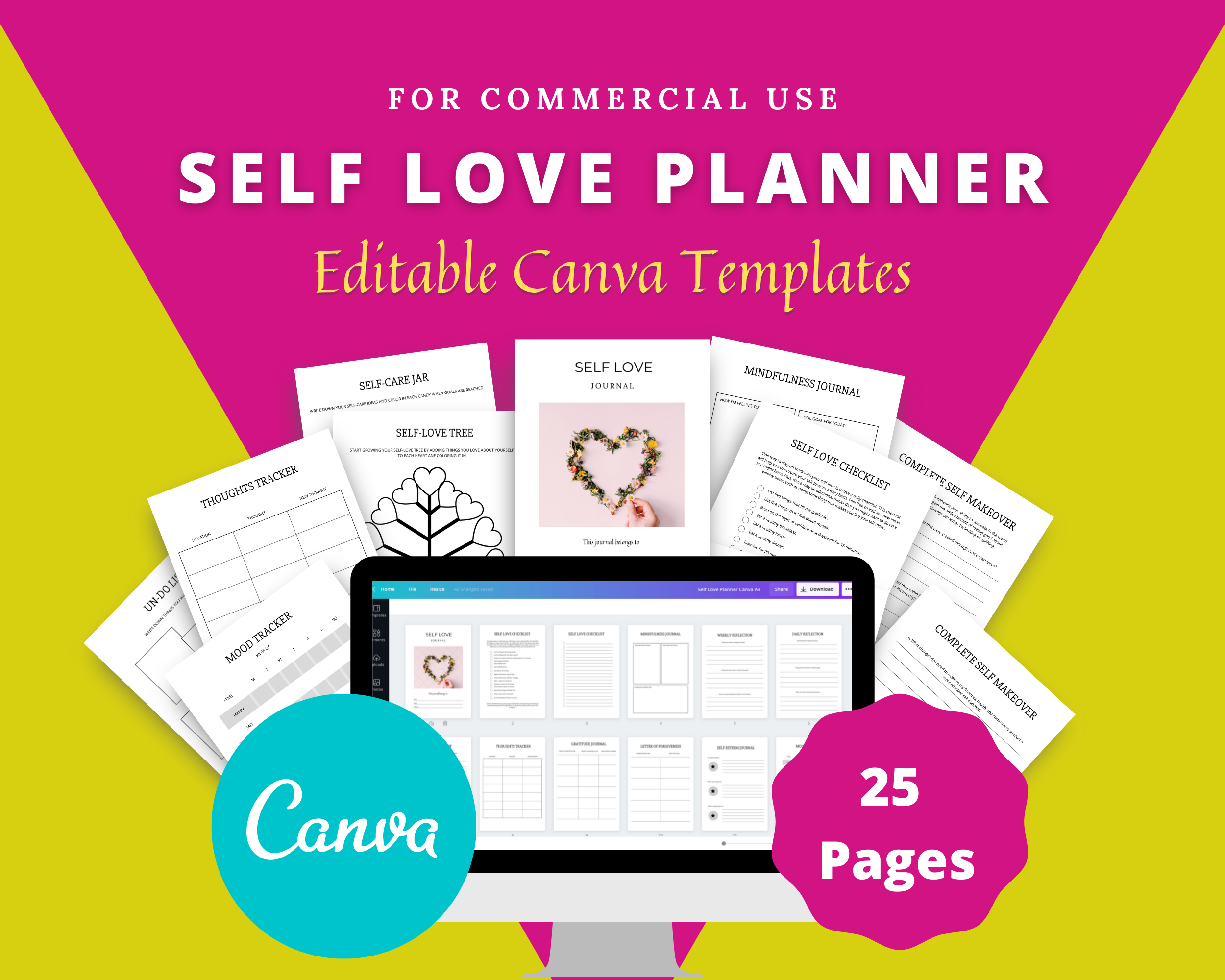 Editable Self Love Journal in Canva | Commercial Use