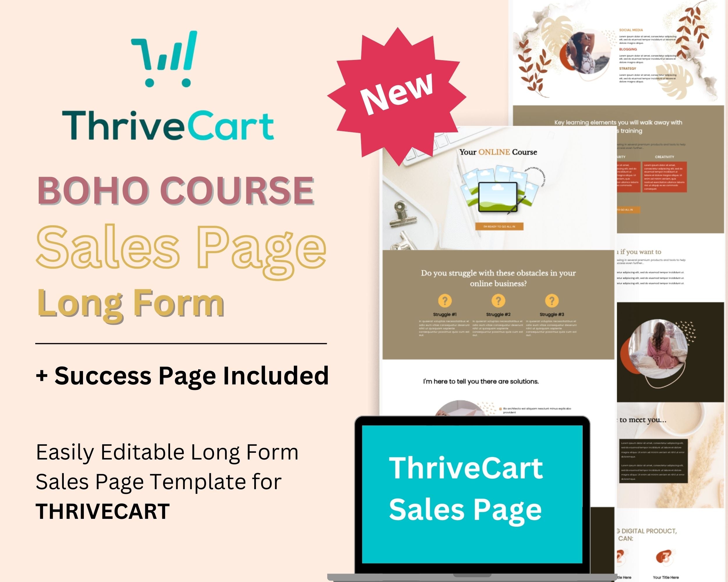 Boho Course Sales Page Template in ThriveCart