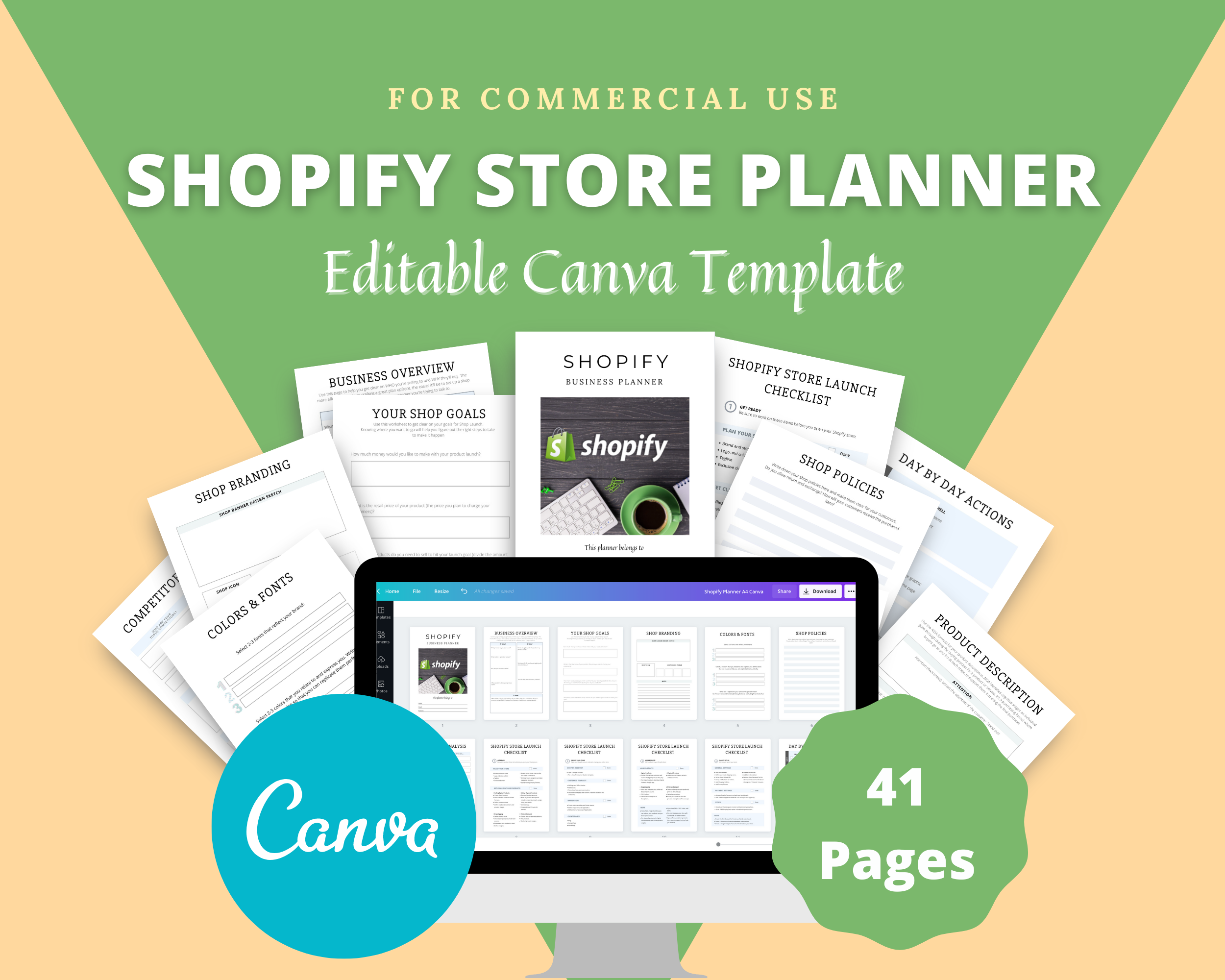 Editable Shopify Store Planner in Canva | Commercial Use