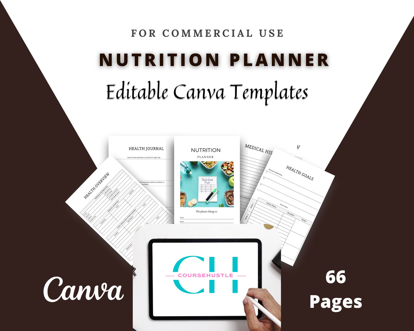 Nutrition Planner in Canva | Canva Template Pack | Nutrition Journal Template | Commercial Use