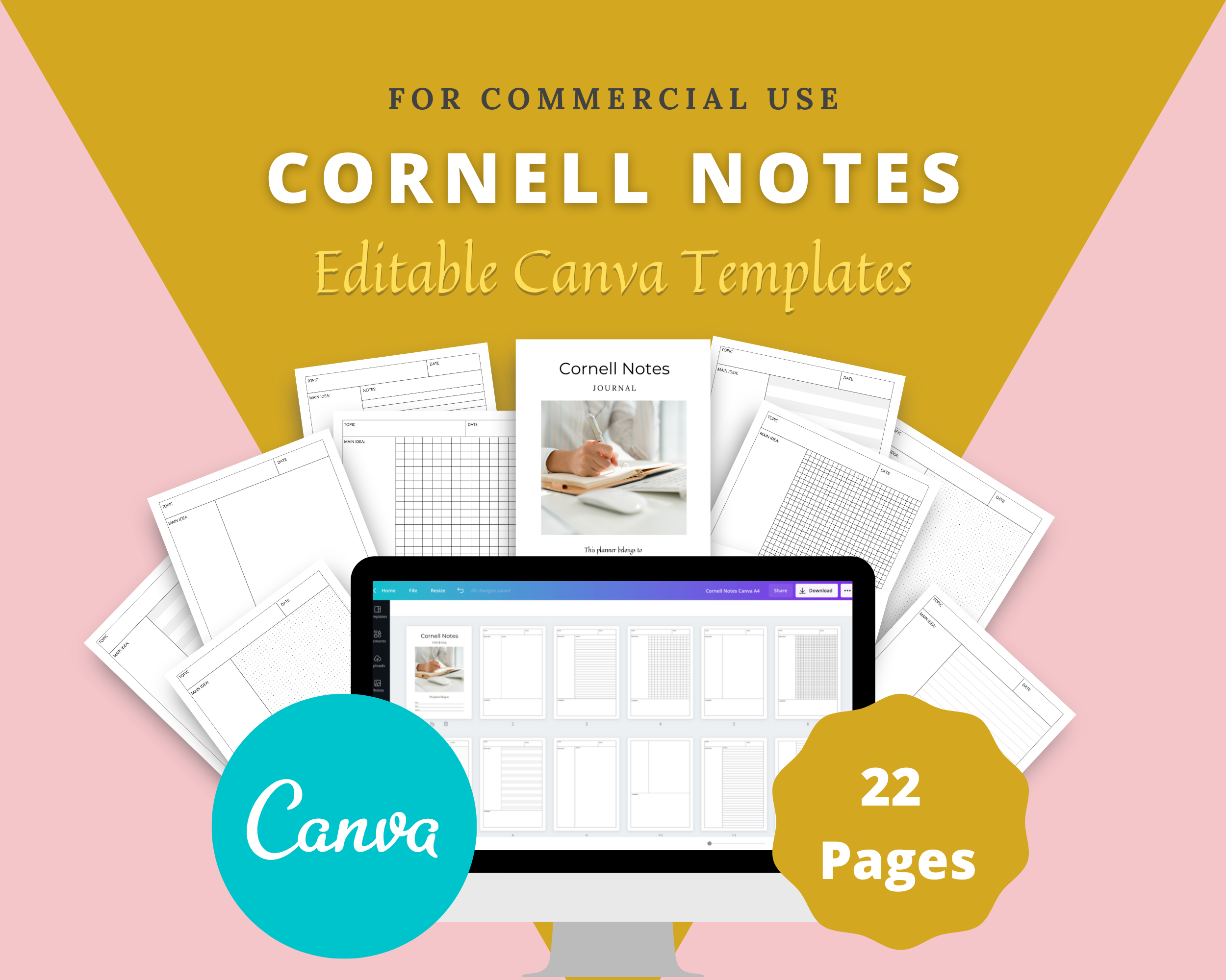 Editable Cornell Notes in Canva | Commercial Use