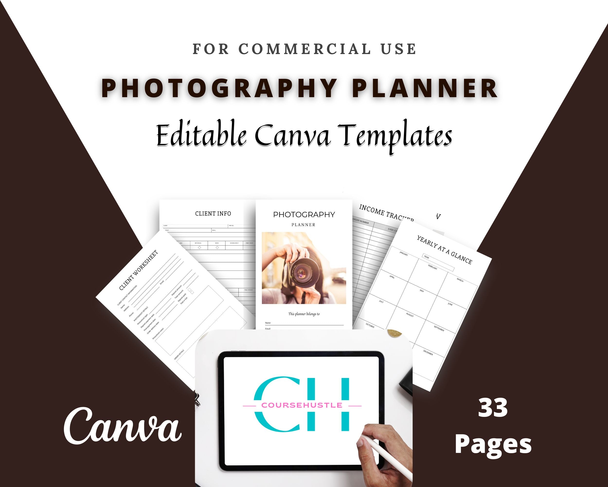 Photography Planner in Canva | Canva Template Pack | Photography Business Planner Canva | Commercial Use