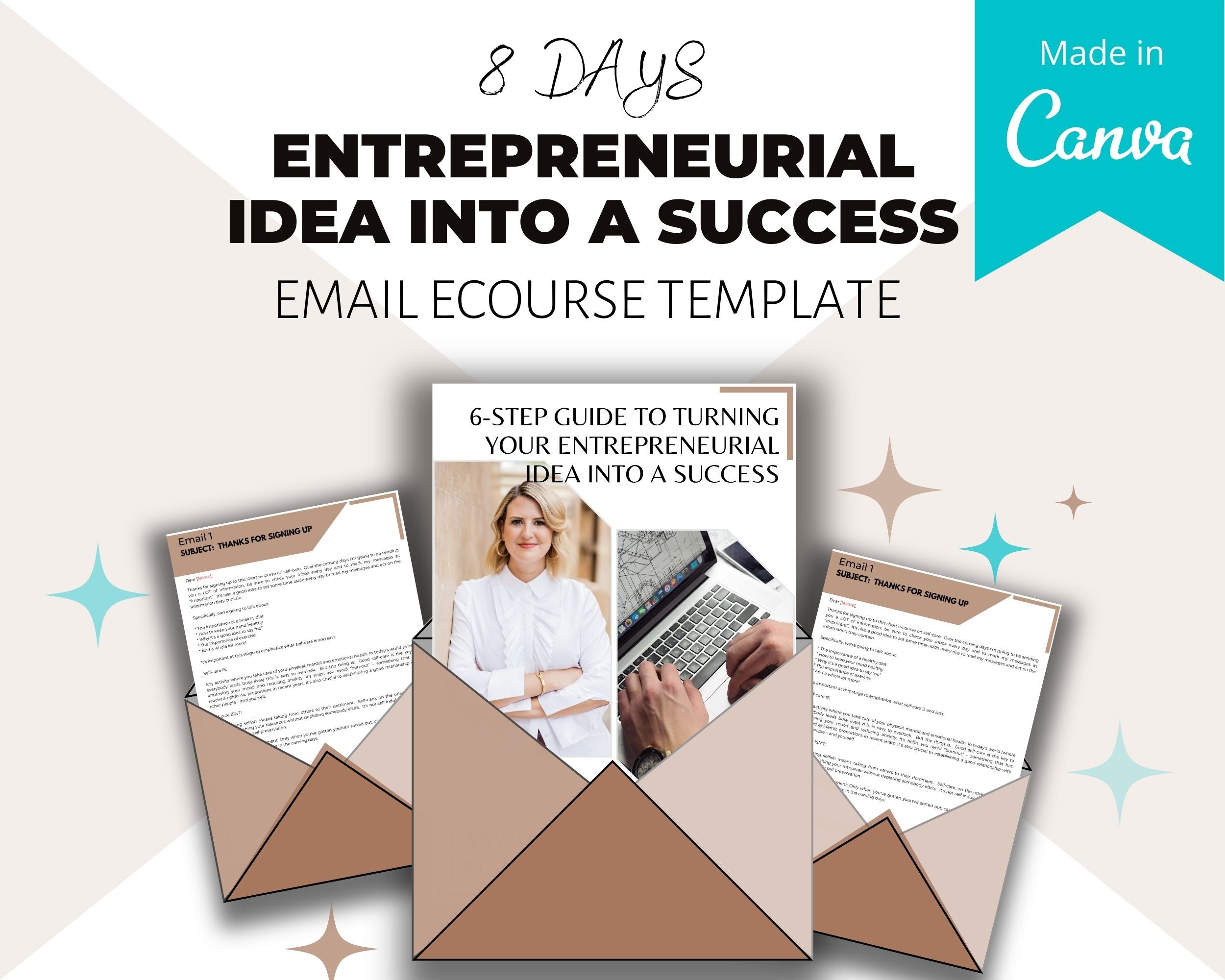 Editable 6-Step Guide To Turning Your Entrepreneurial Idea Into Success Emails | Email eCourse Template