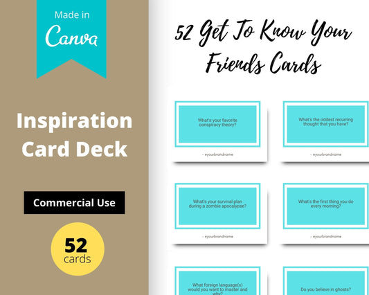 52 Get To Know Your Friends Cards | Canva Inspirational Cards | Commercial Use