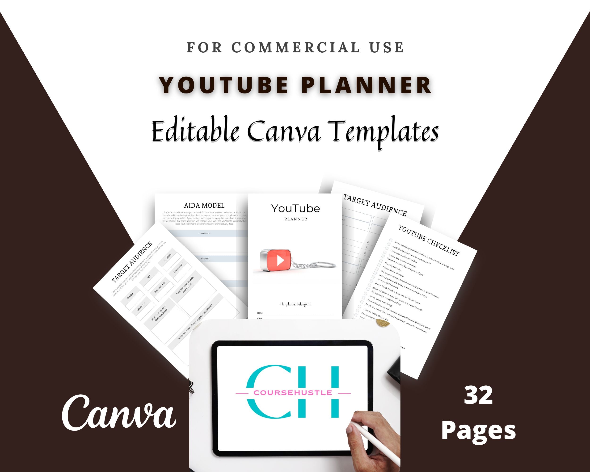 Editable YouTube Planner Templates in Canva | Commercial Use