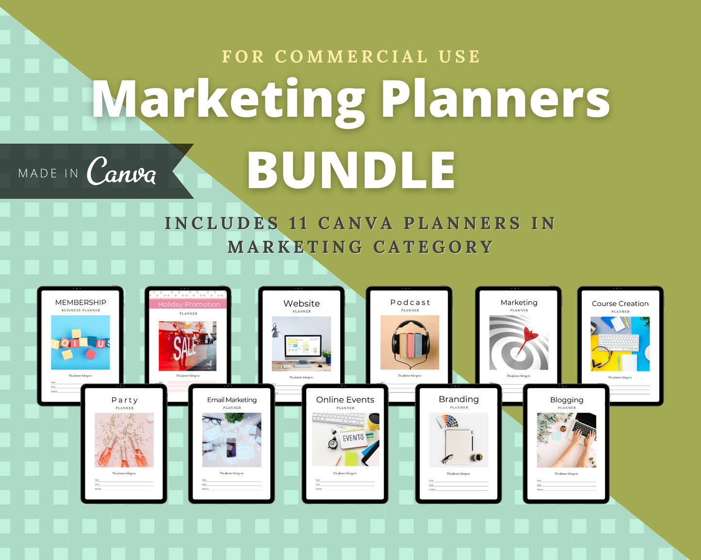 BUNDLE of 11 Marketing Planners in Canva | Customizable | Editable | Commercial Use | Marketing Templates