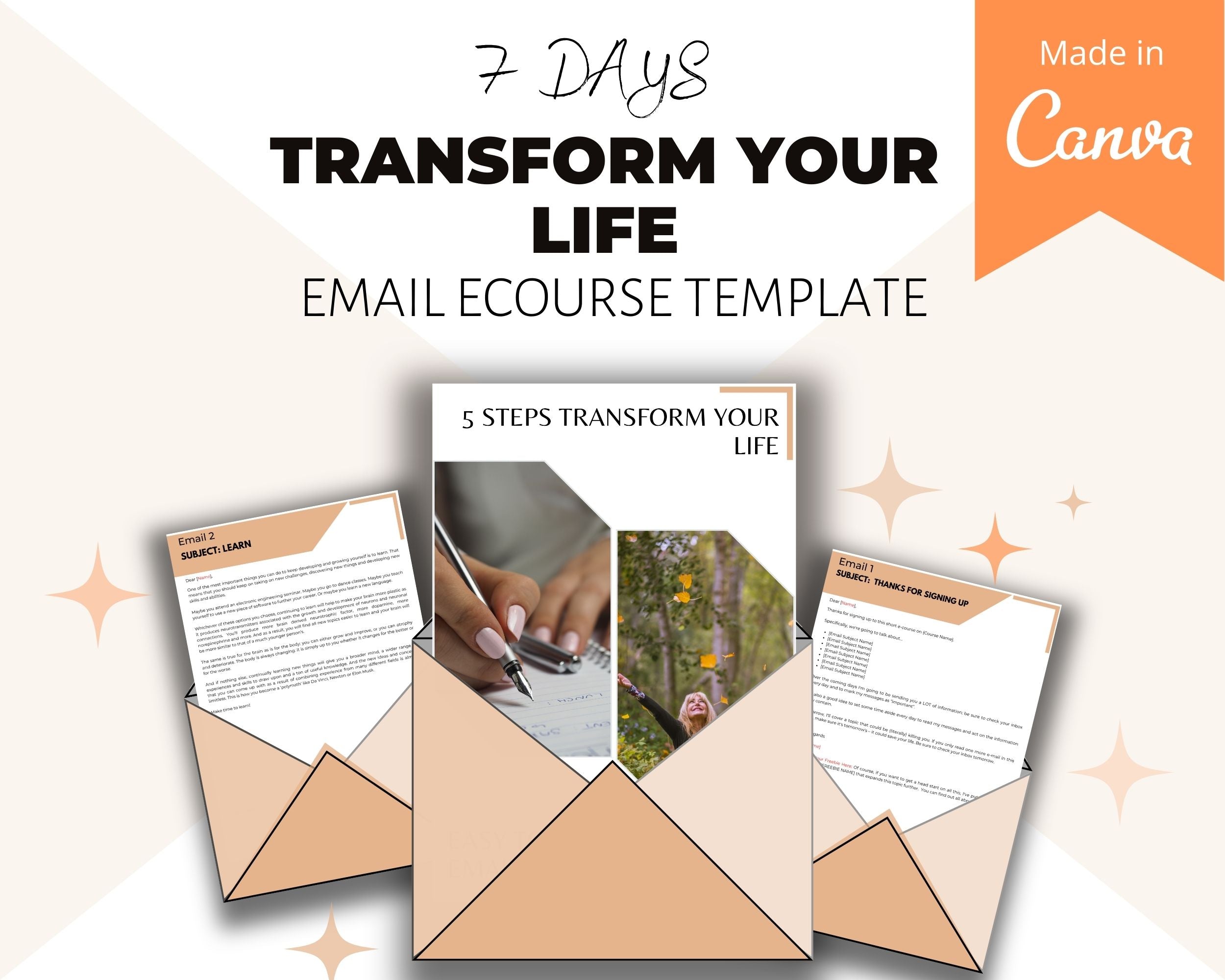 Editable 5 Steps Transform Your Life Emails | Rebrandable Newsletter Template