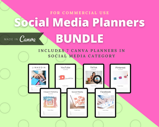 BUNDLE of 7 Social Media Planners in Canva | Customizable | Editable Canva Templates | Commercial Use | Social Media Templates