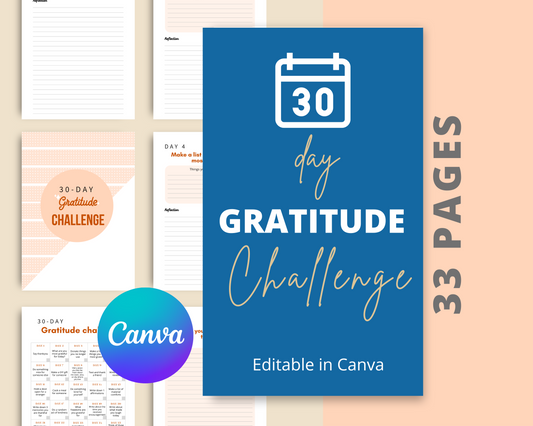 30-Day Gratitude Challenge | Editable Canva Template A4 Size