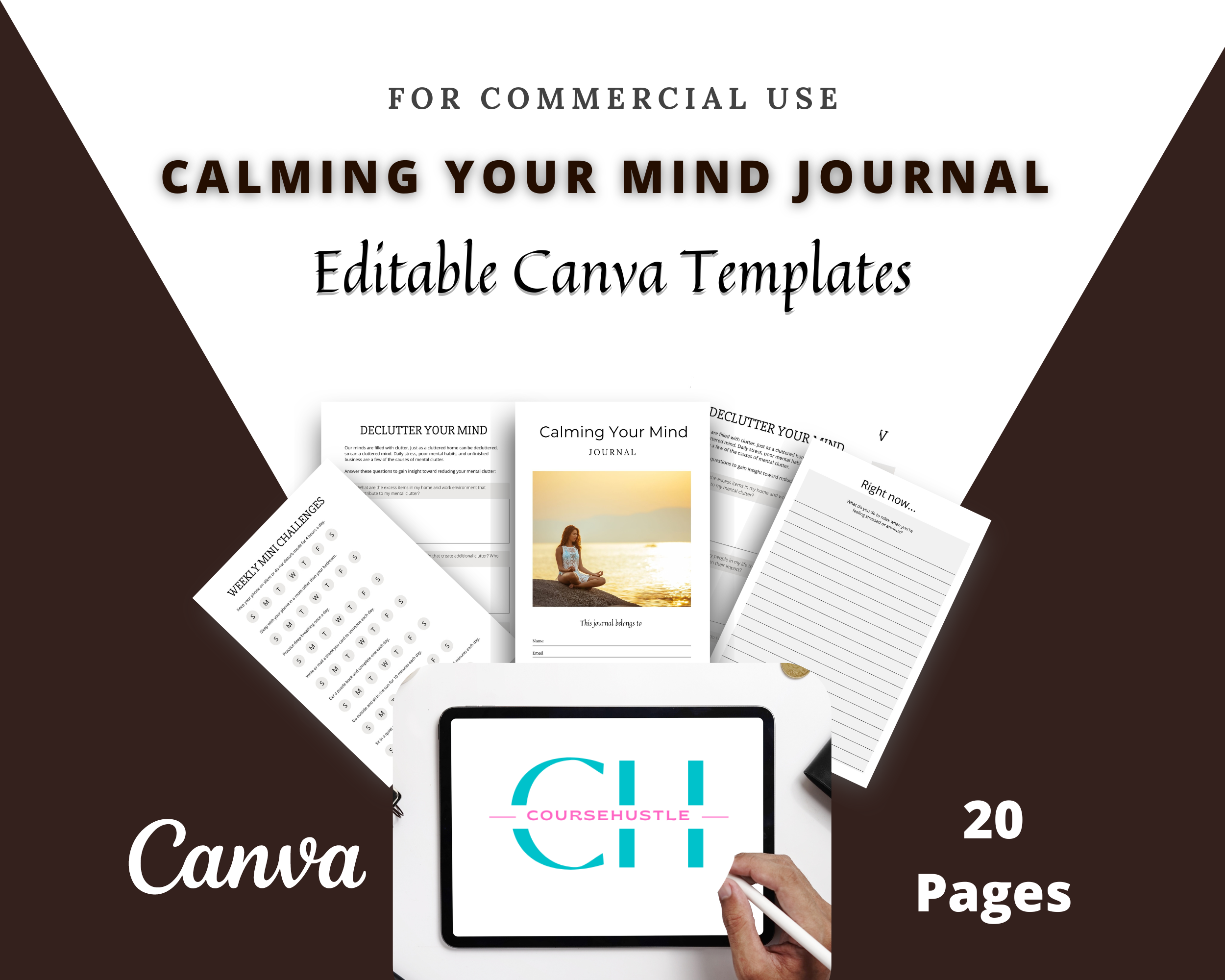 Editable Calming Your Mind Planner in Canva | Commercial Use