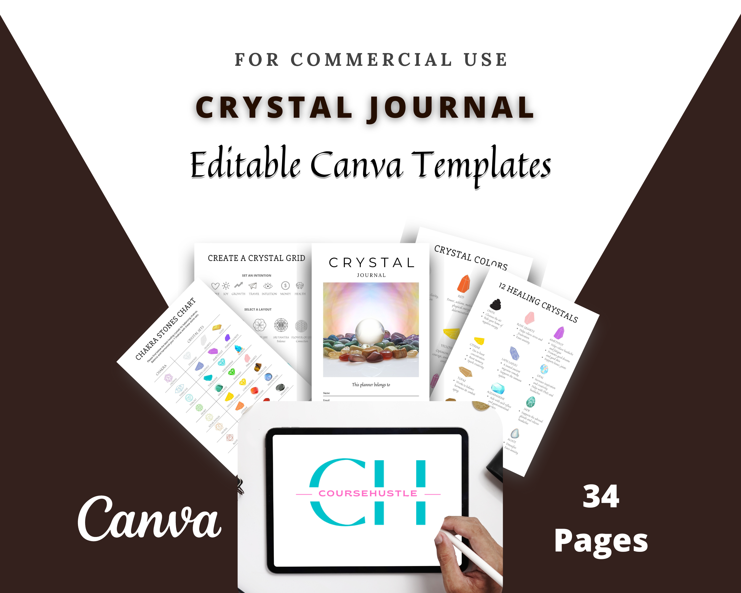 Editable Crystal Planner in Canva | Commercial Use