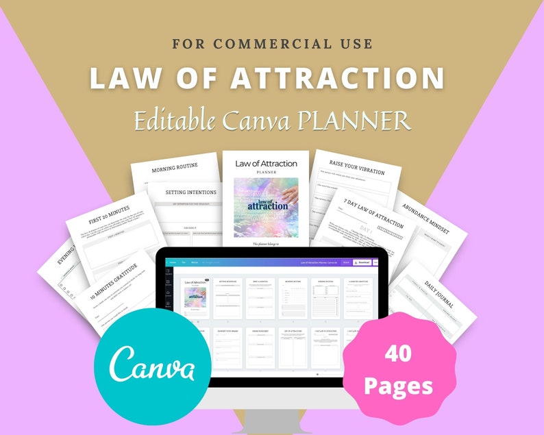 Editable Law of Attraction Planner in Canva | Commercial Use