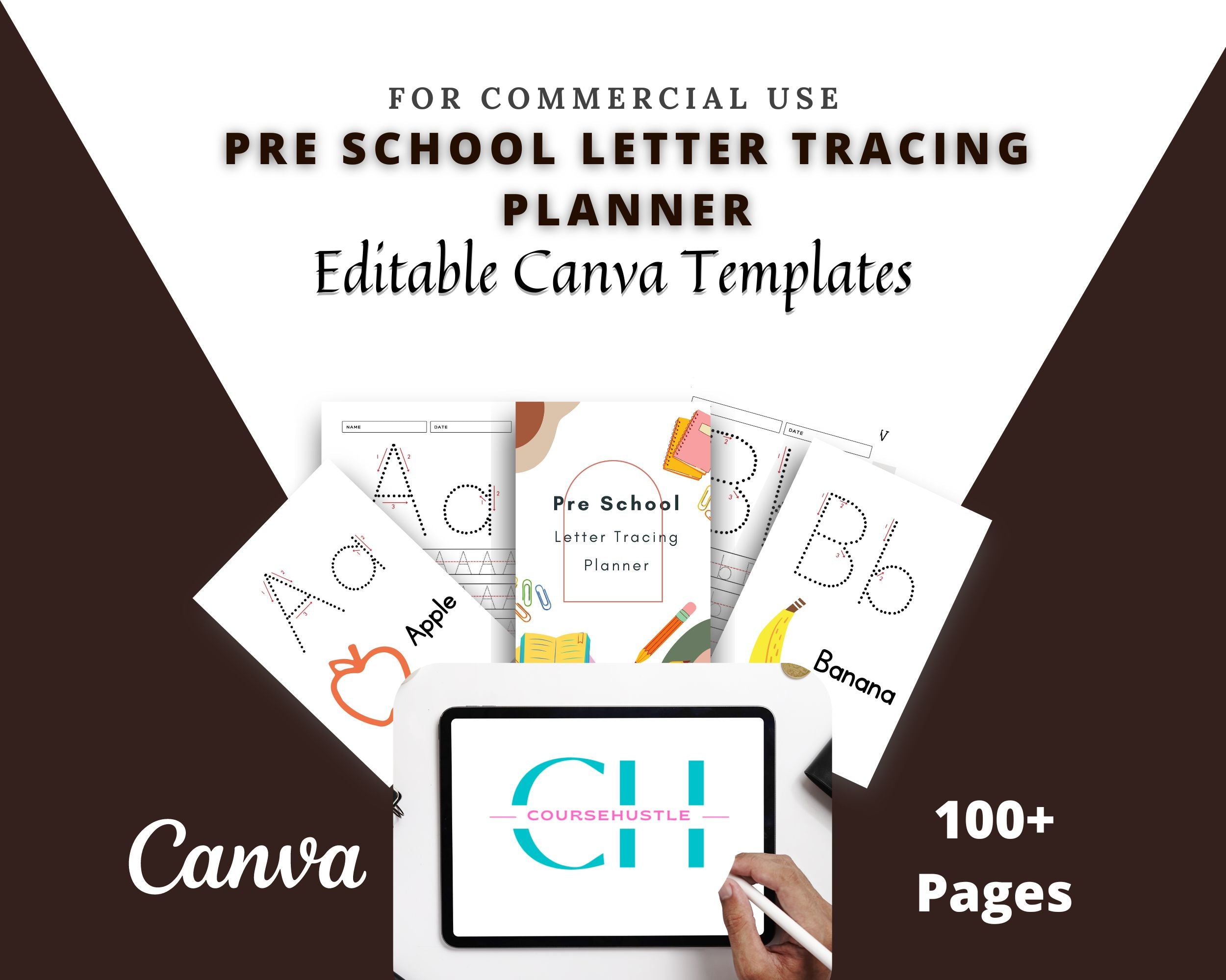 Editable PreSchool Letter Tracking in Canva | Canva Template Pack | Commercial Use