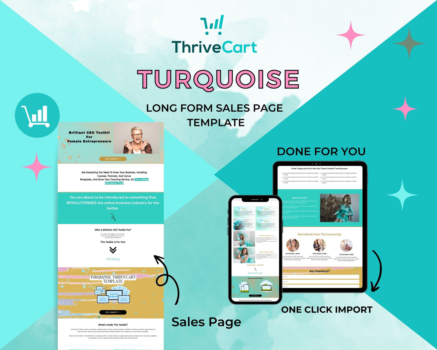 Turquoise Sales Page Template in Thrivecart
