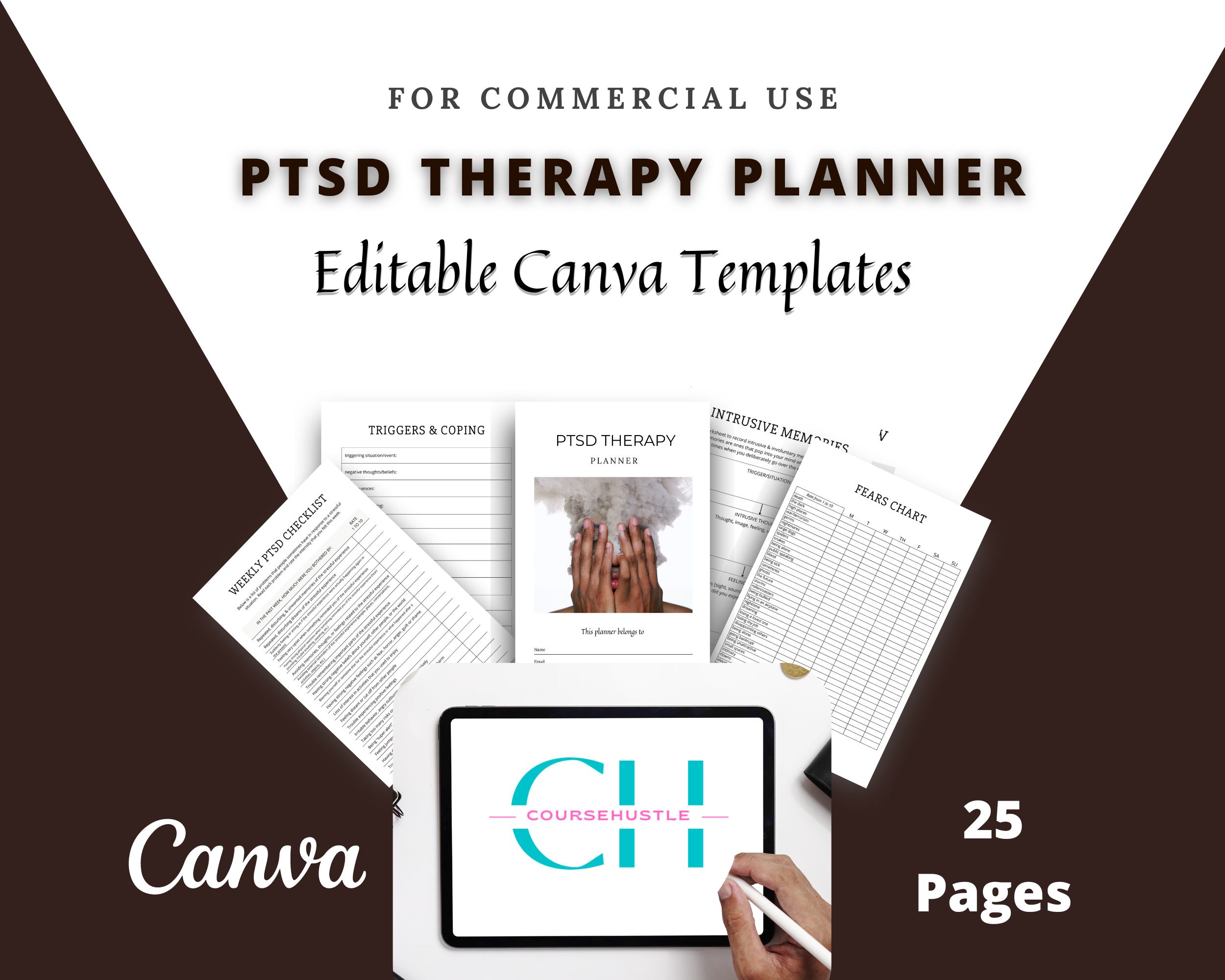 Editable PTSD Therapy Planner in Canva | Commercial Use