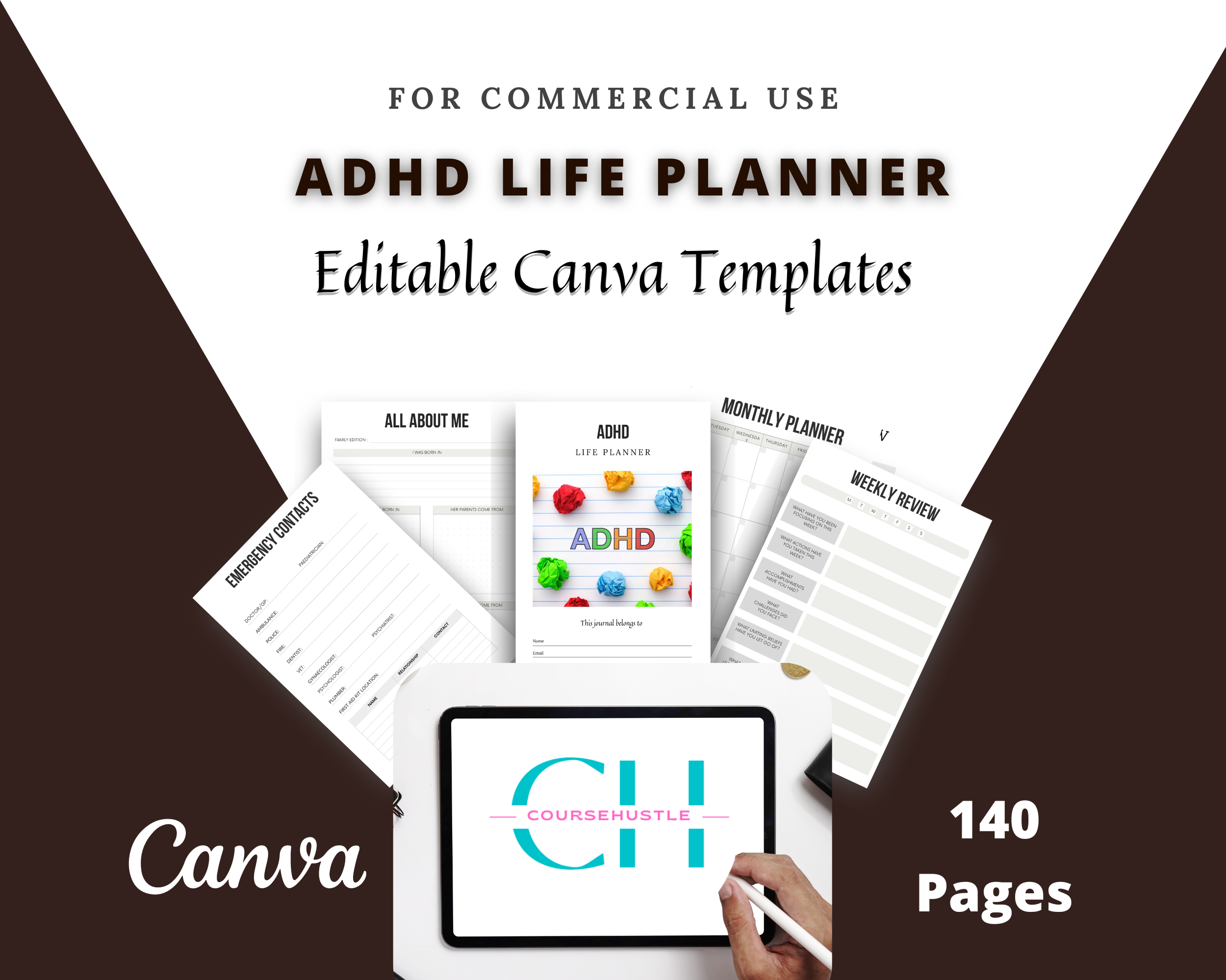 Editable ADHD Life Planner in Canva | Canva Template Pack | Commercial Use