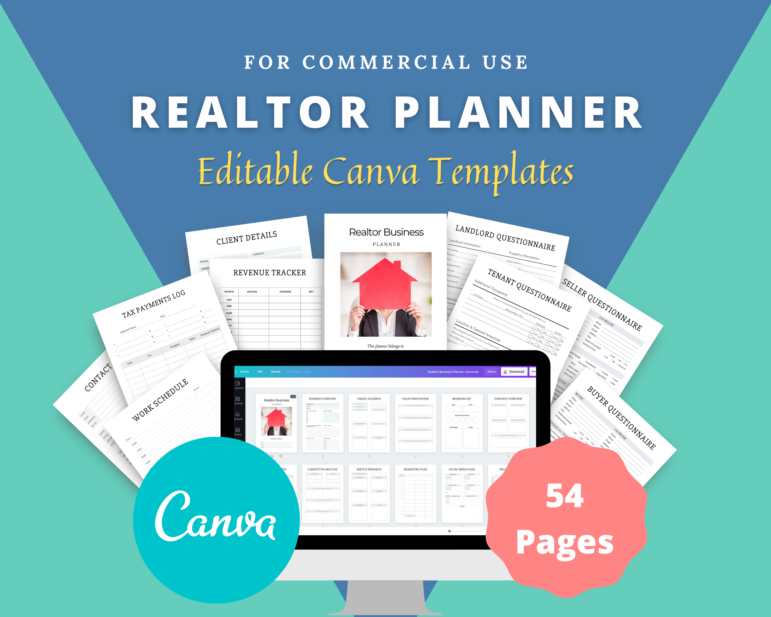 Editable Realtor Business Planner in Canva | Commercial Use