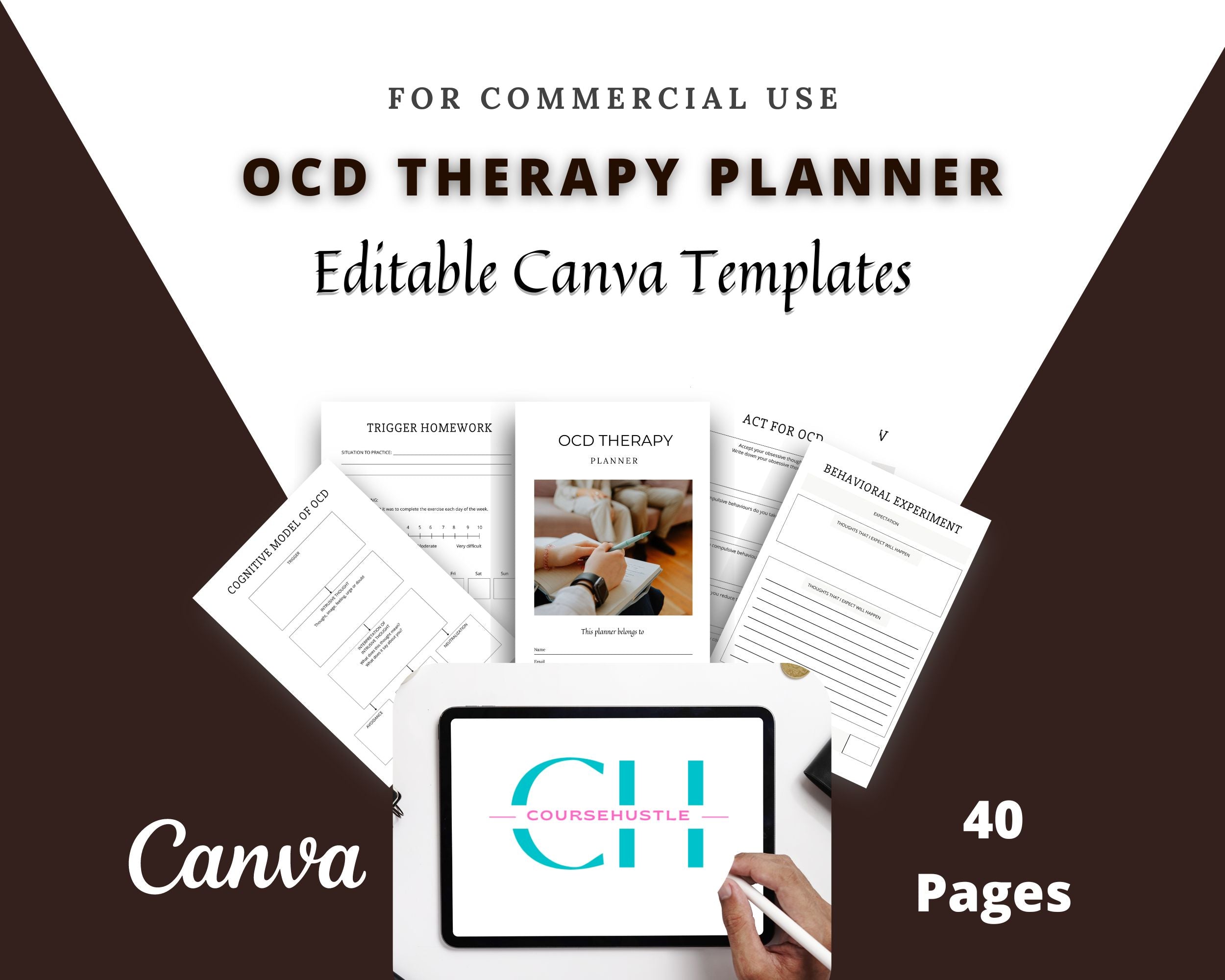 Editable OCD Therapy Planner in Canva | Commercial Use