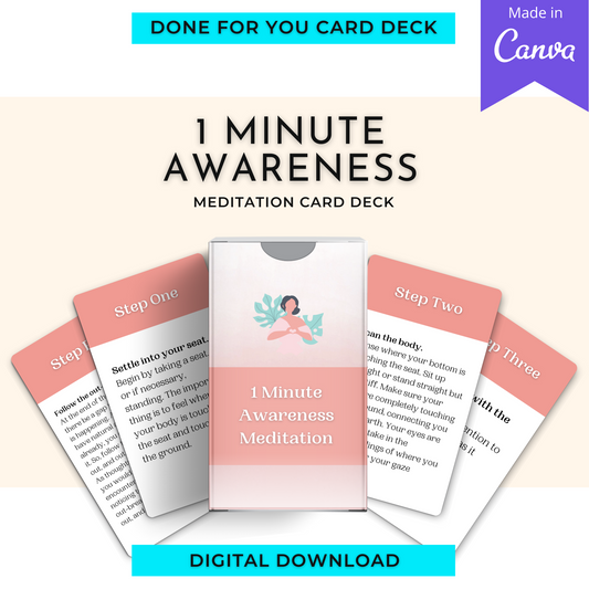 1 Minute Awareness Meditation Card Deck | Editable 6 Card Deck in Canva | Commercial Use