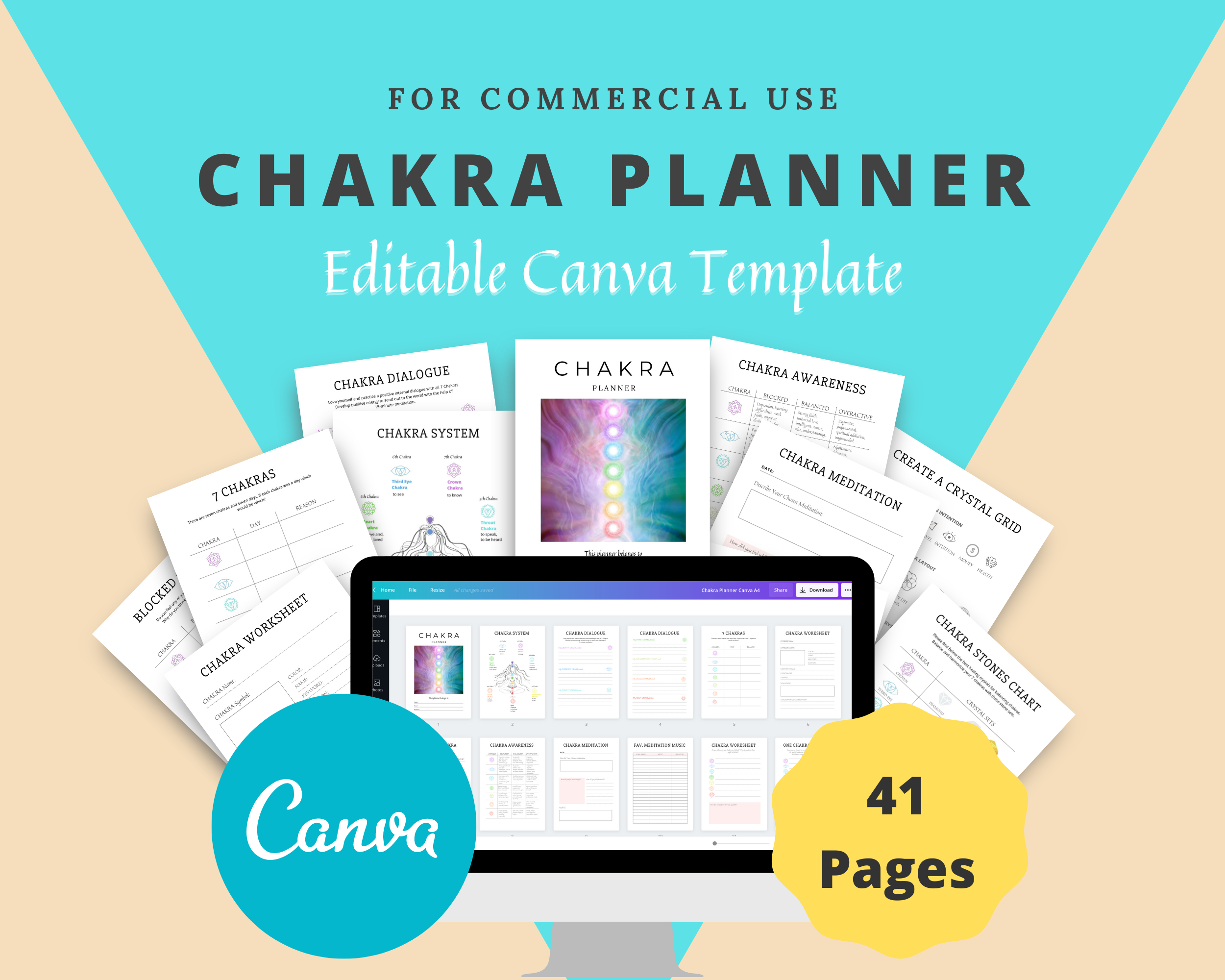 Editable Chakra Planner in Canva | Commercial Use