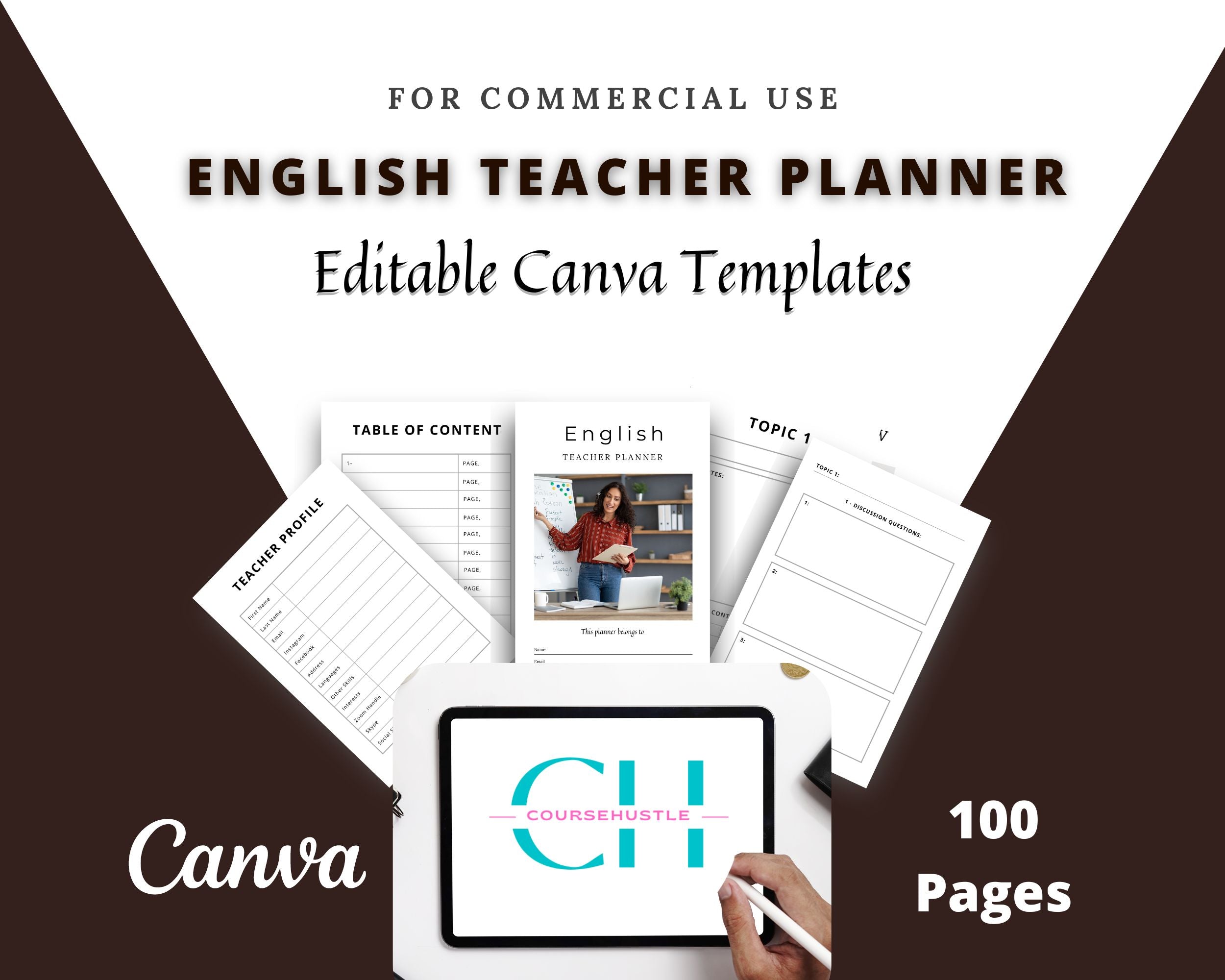 English Teacher Planner Templates in Canva | Canva Template Pack | Teacher Planner Templates | Commercial Use