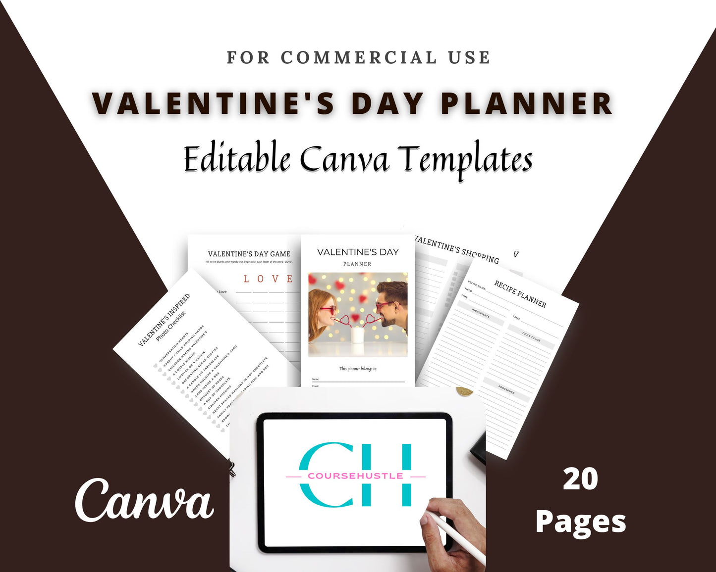 Editable Valentine's Day Planner in Canva | Canva Template Pack | Valentine's Day Planner Canva | Commercial Use
