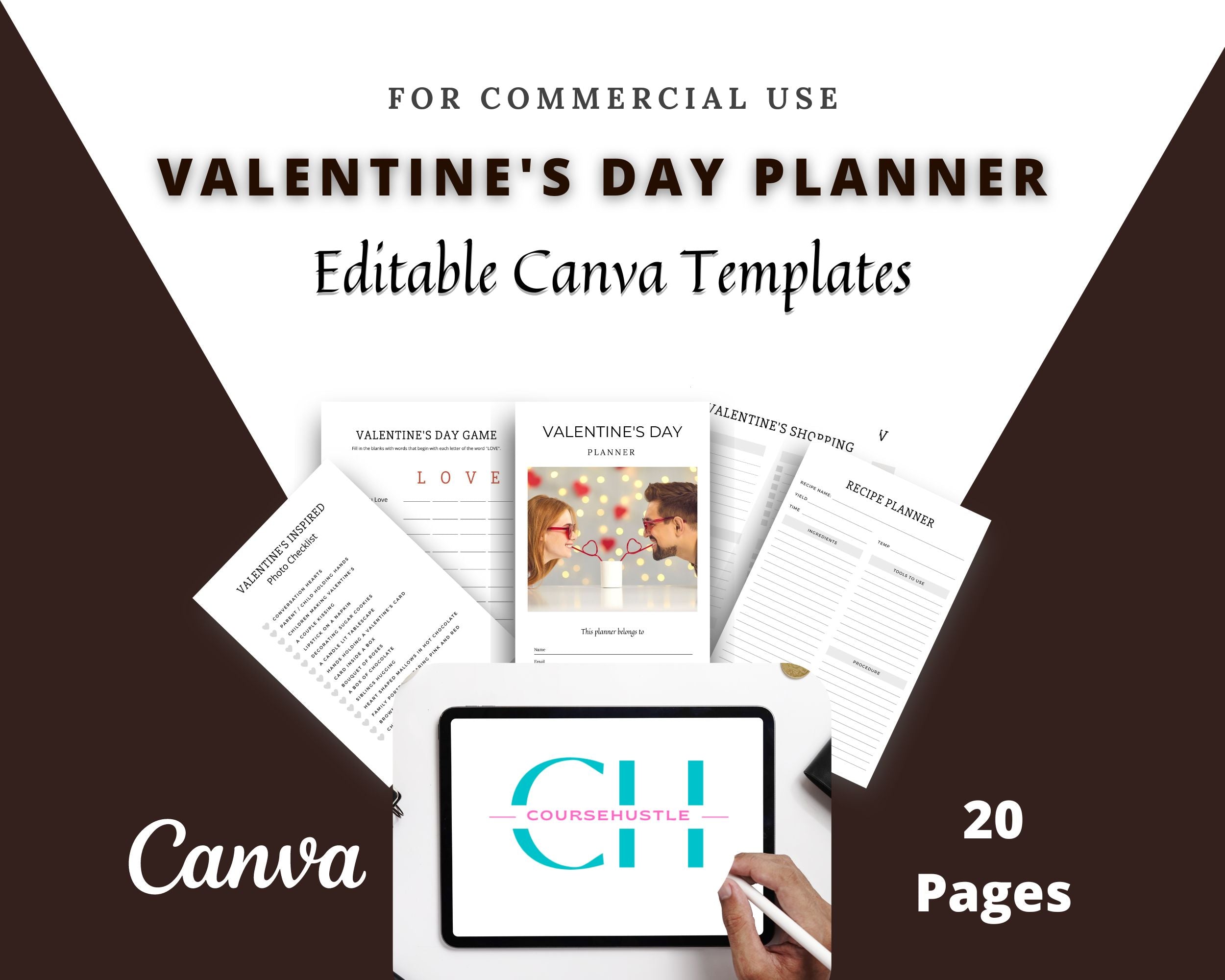 Editable Valentine's Day Planner in Canva | Canva Template Pack | Valentine's Day Planner Canva | Commercial Use