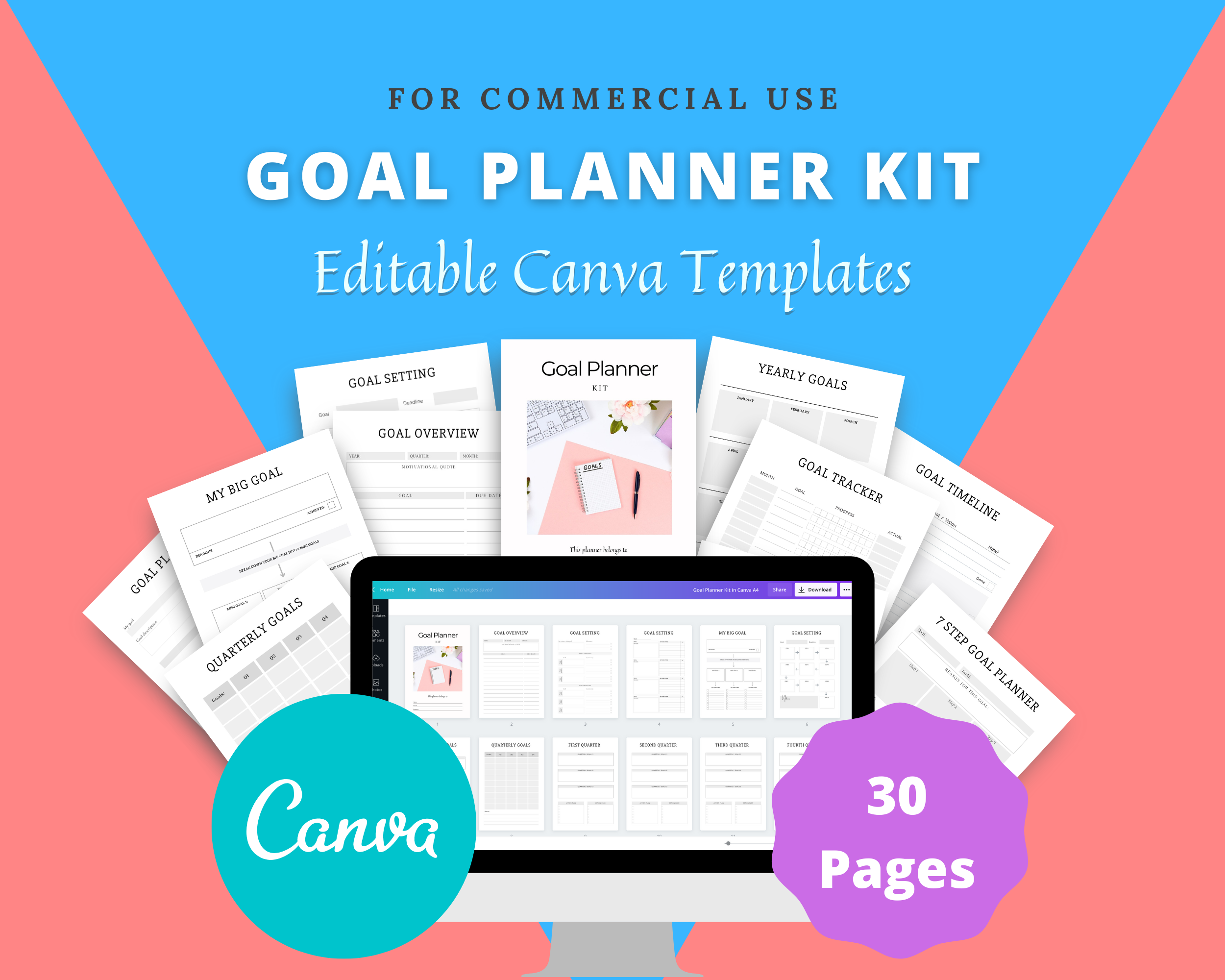 Editable Goal Planner in Canva | Commercial Use