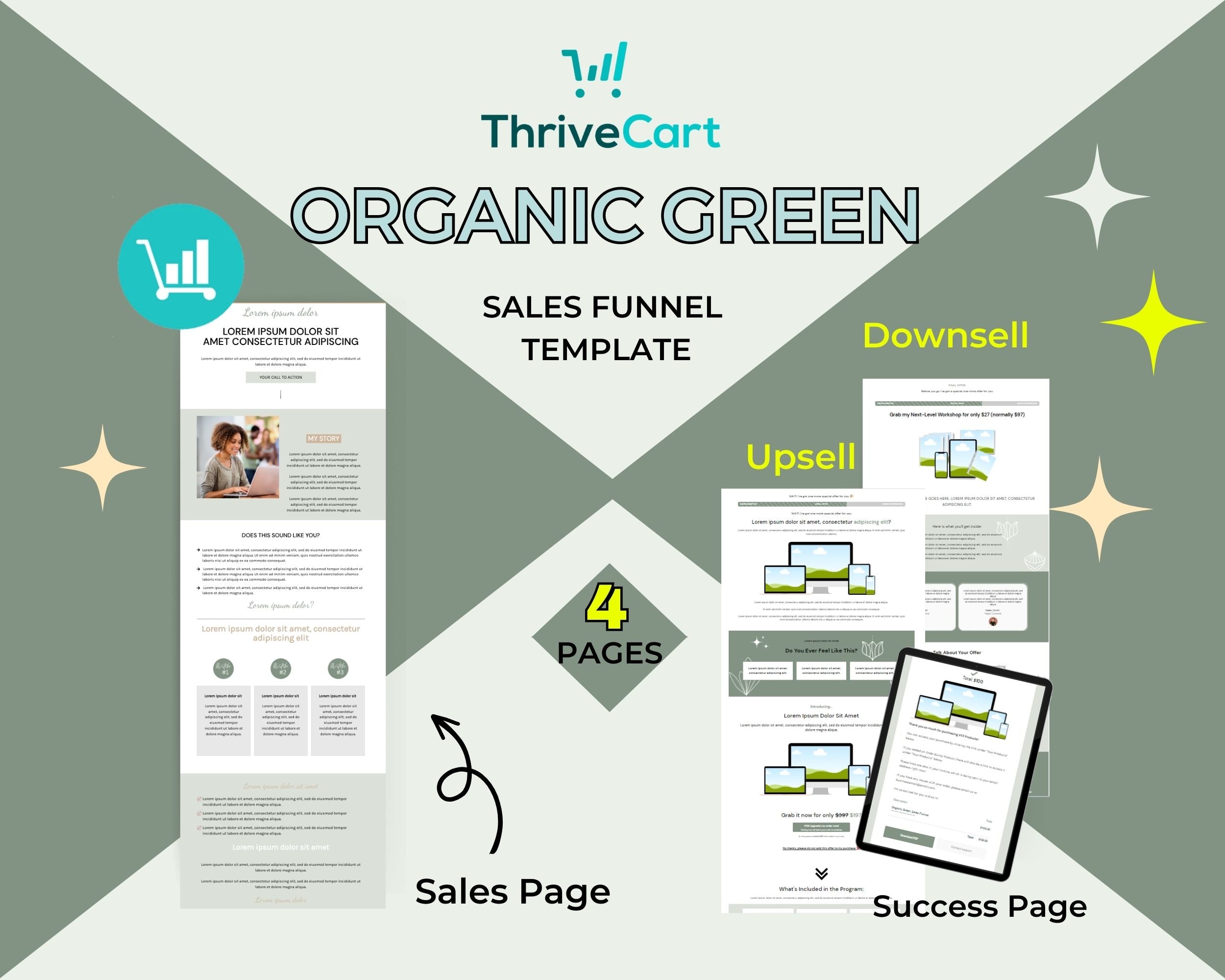 Organic Green ThriveCart 4-Page Sales Funnel Template