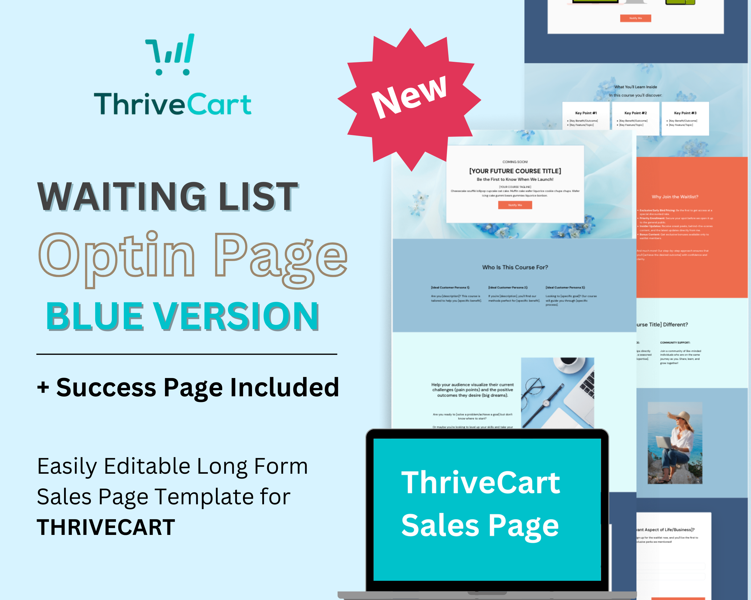 Waitlist in Blue Sales Page Template in ThriveCart