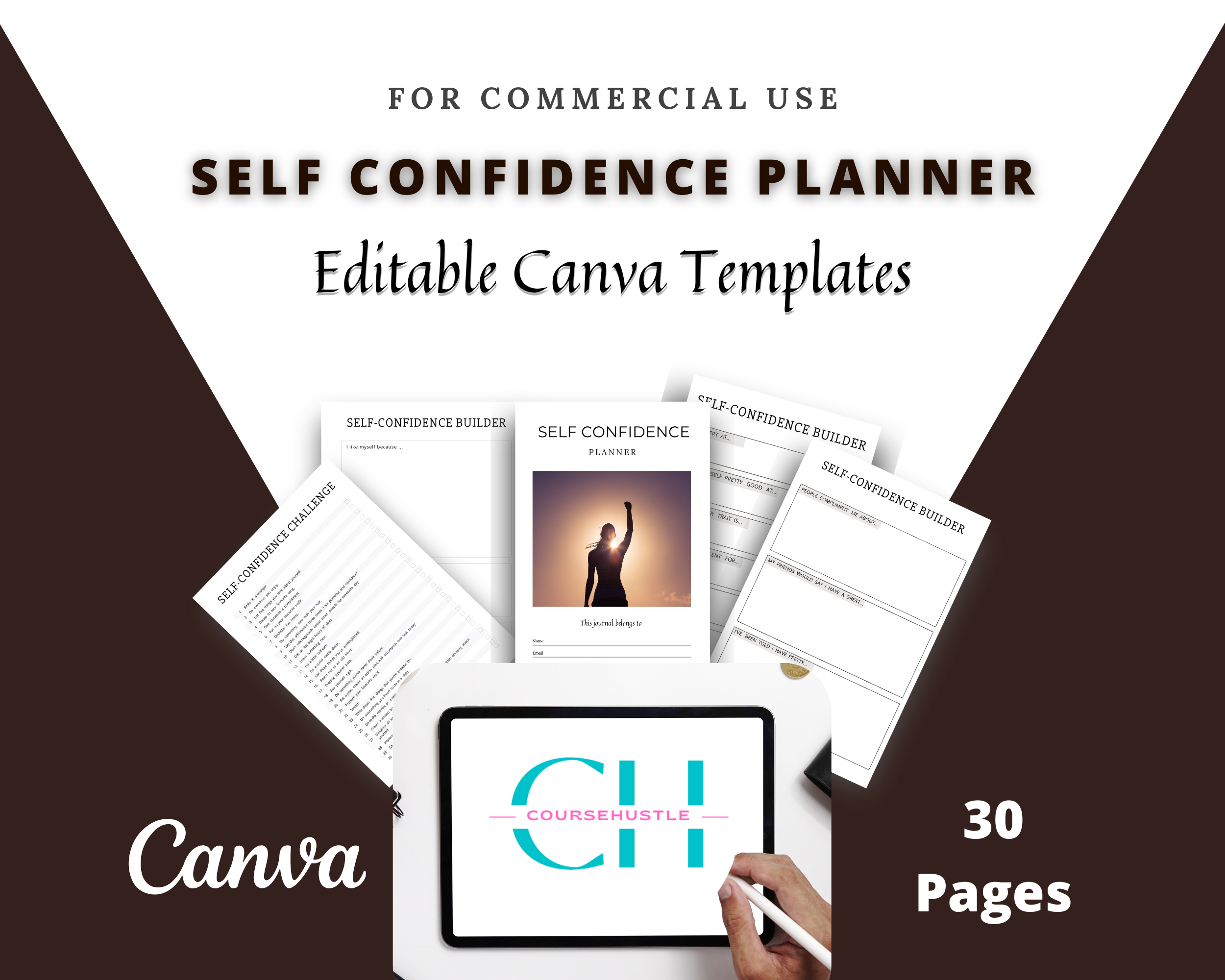 Editable Self Confidence Planner Templates in Canva | Commercial Use