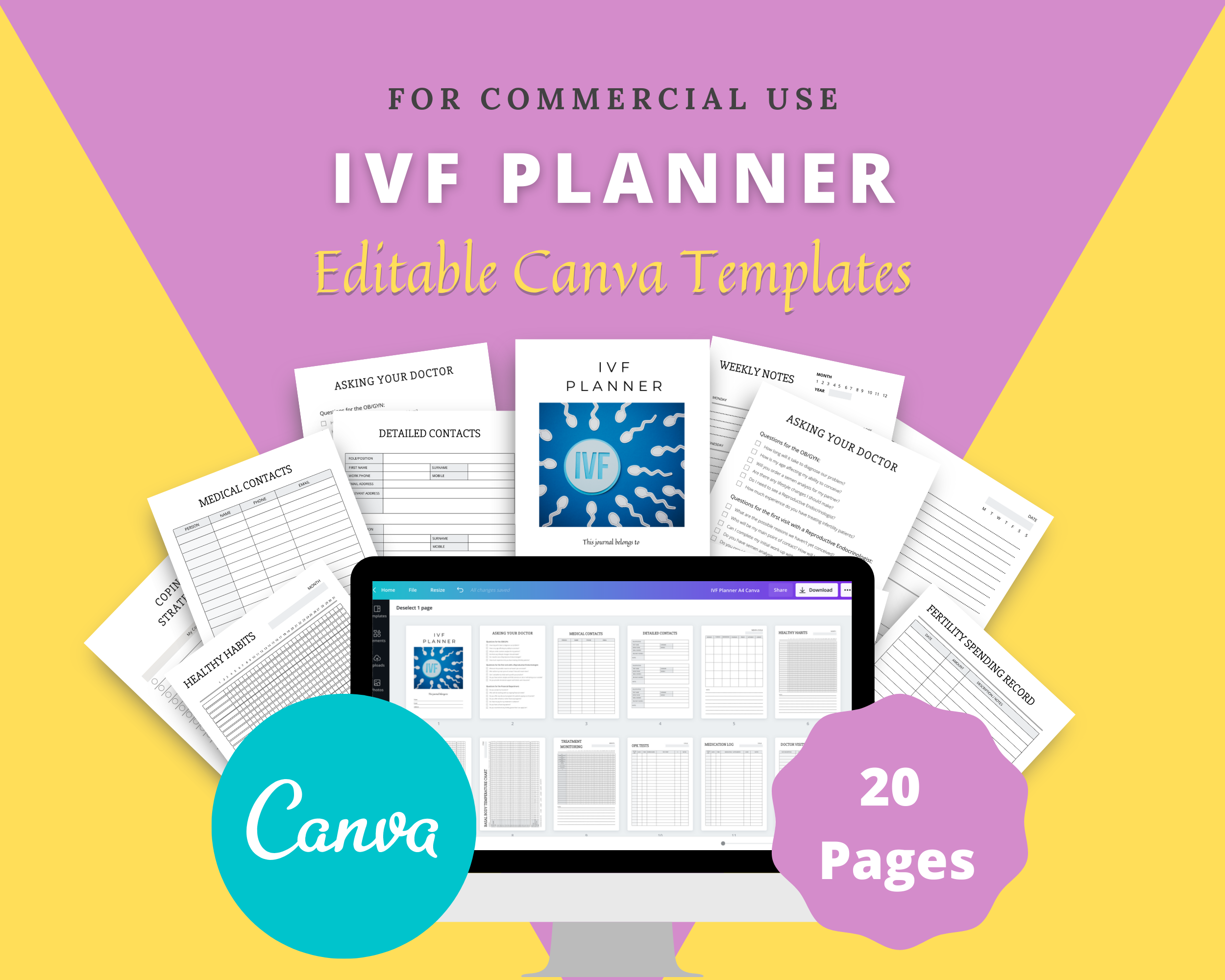 Editable IVF Planner Templates in Canva | Commercial Use