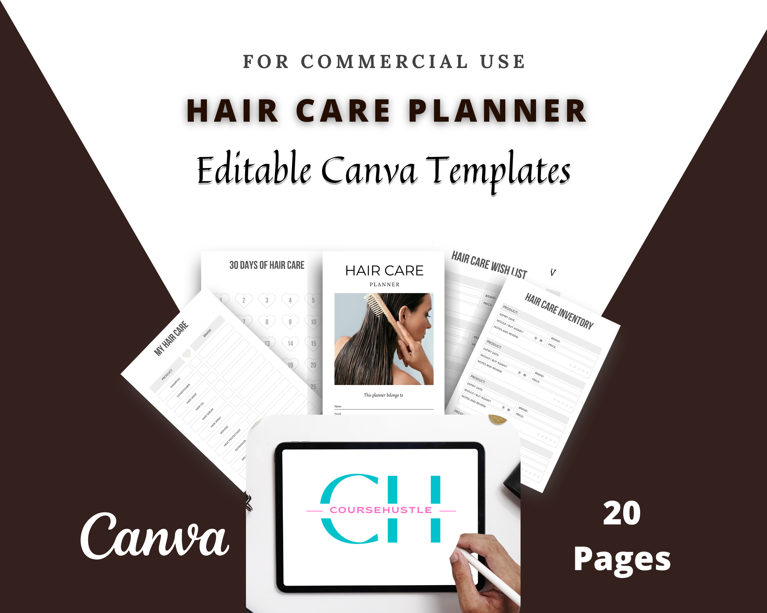 Editable Hair Care Planner in Canva | Canva Template Pack | Commercial Use